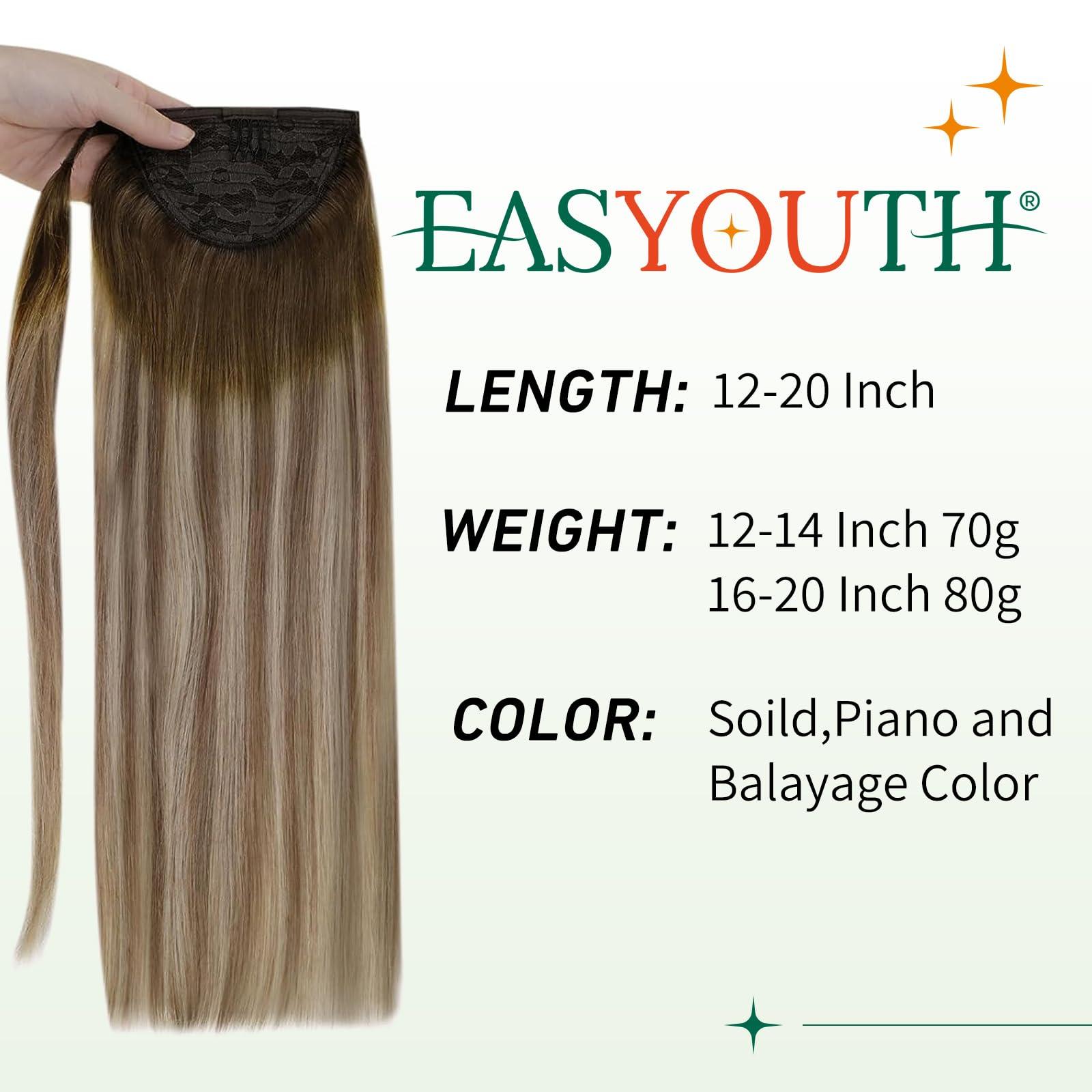 Easyouth Easyouth Ponytail Extension Human Hair Balayage Pony Tails Hair Extensions Human Hair Blonde Ponytail Hair Extension Darker Brown Fading to Ash Blonde 18Inch 80g #3/8/22
