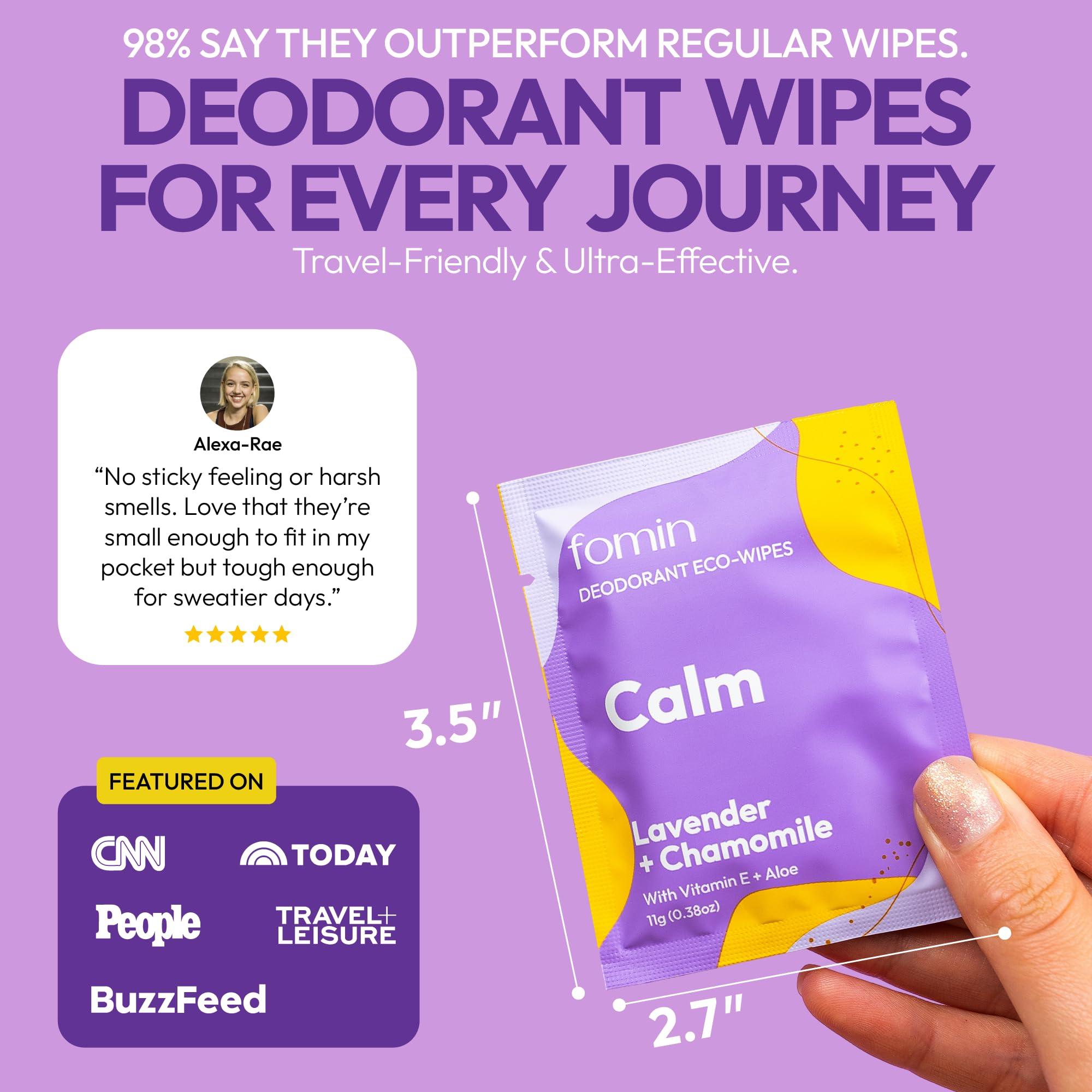 FOMIN FOMIN Travel Deodorant Wipes - 30 Count - Lavender and Chamomile pH Balanced, Hypoallergenic Mini Deodorant Wipes For Women and Men - Plastic-Free, Individually Wrapped Underarm & Body Wipes