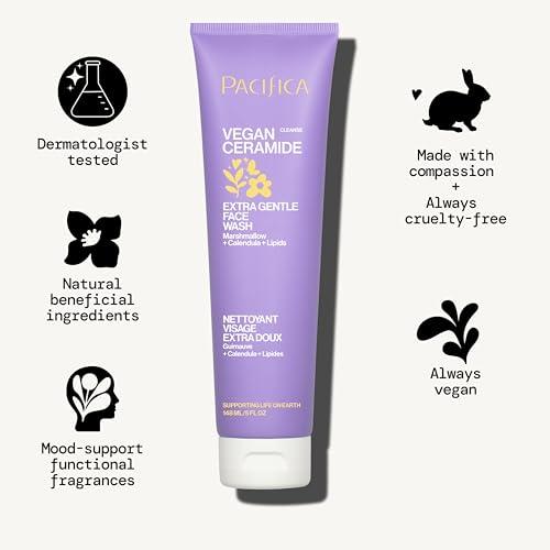 Pacifica Pacifica Face Wash for Sensitive Skin Facial Cleanser Vegan Ceramide Barrier Repair Extra Gentle for Daily Fragrance Free for Sensitive Skin, Clean Beauty, Vegan & Cruelty-Free Dermatologist Tested