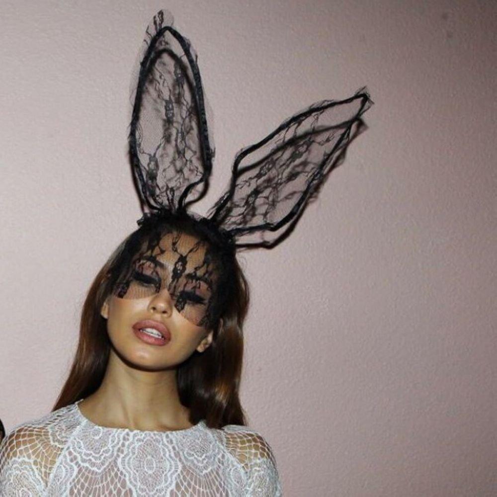 JJ-GOGO JJ-GOGO Sexy Lace Party Ears Rabbit Hairband Ears Lace Mask Veil