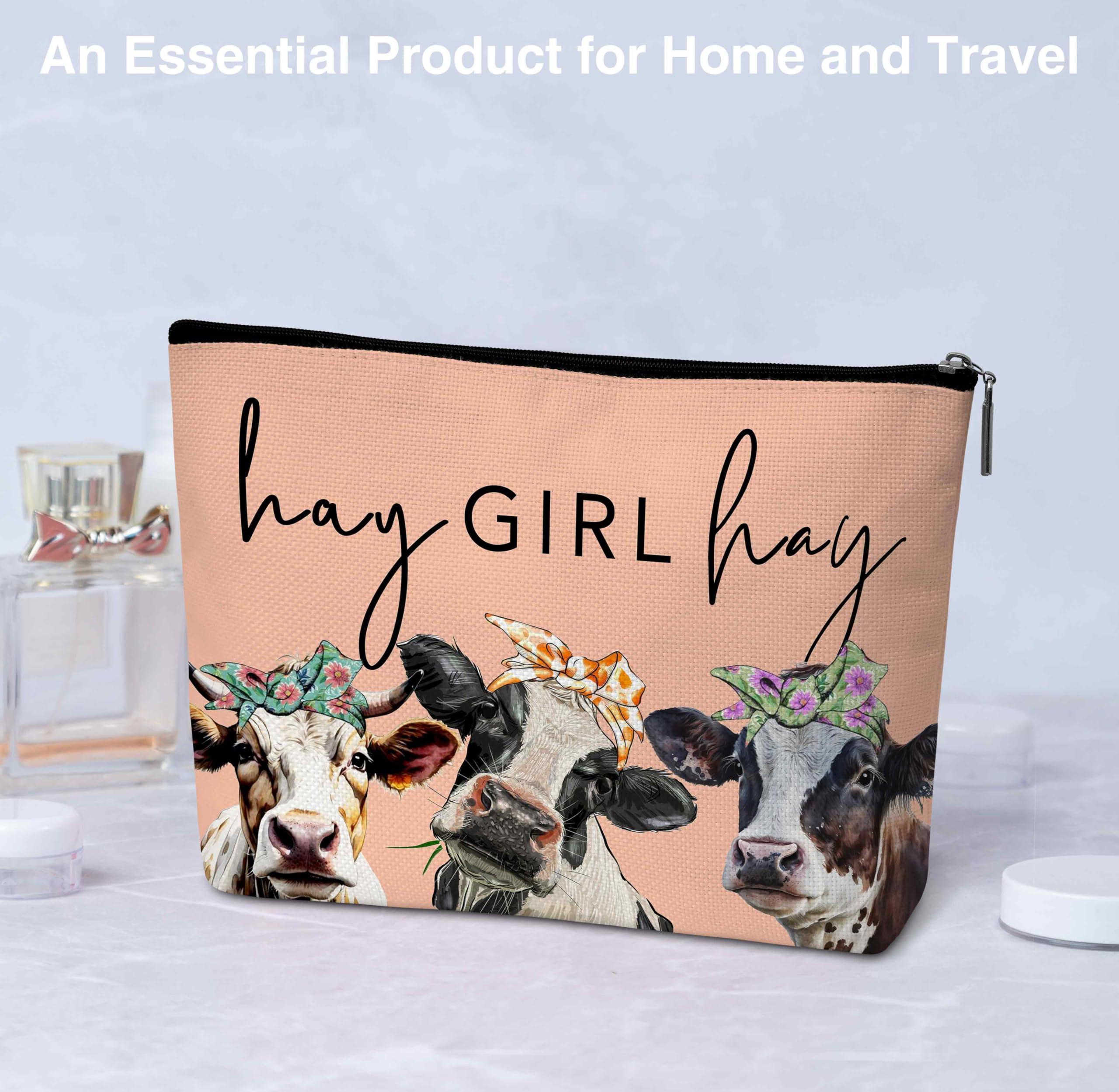 Beshoul Cow Print Stuff Cow Gifts Makeup Bags for Women, Large Capacity Travel Cosmetic Bag with Zipper, Small Makeup Pouch Cute Cow Accessories - B06