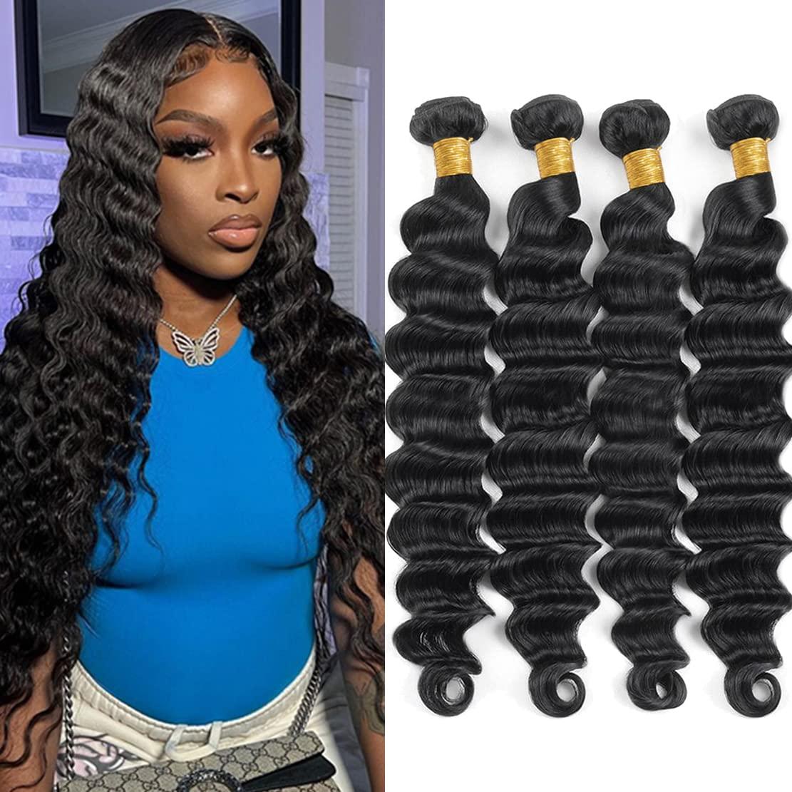 Vallbest Vallbest Bundles Human Hair Loose Deep Wave Bundles 24 26 28 30 inch Loose Deep Wave 4 Bundles Human Hair 10A Grade Unprocessed Brazilian Virgin Hair Bundles for Black Women