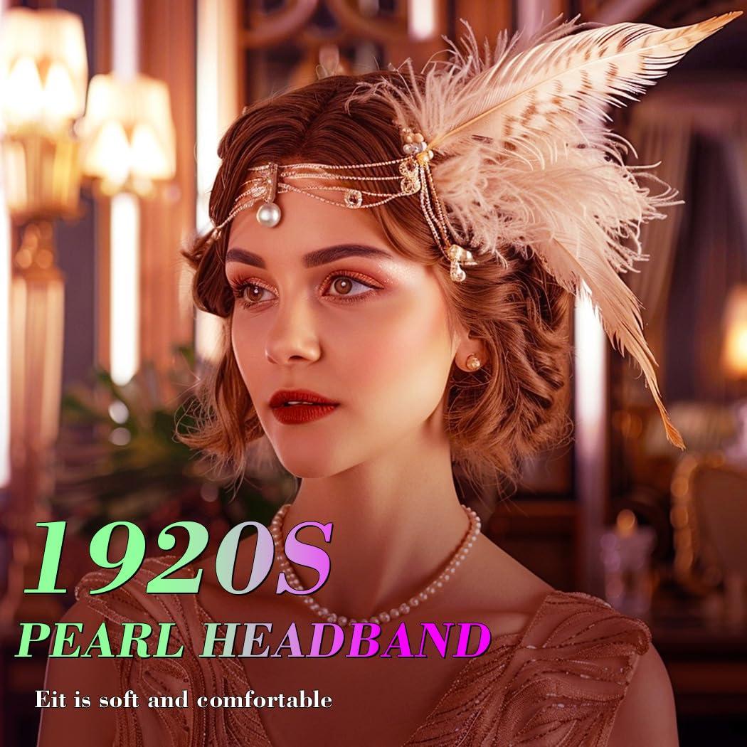 GENBREE GENBREE Peacock Hair Clip 1920s Feather Hair Piece Crystal Headband Prom Party Head Accessories for Women and Girls