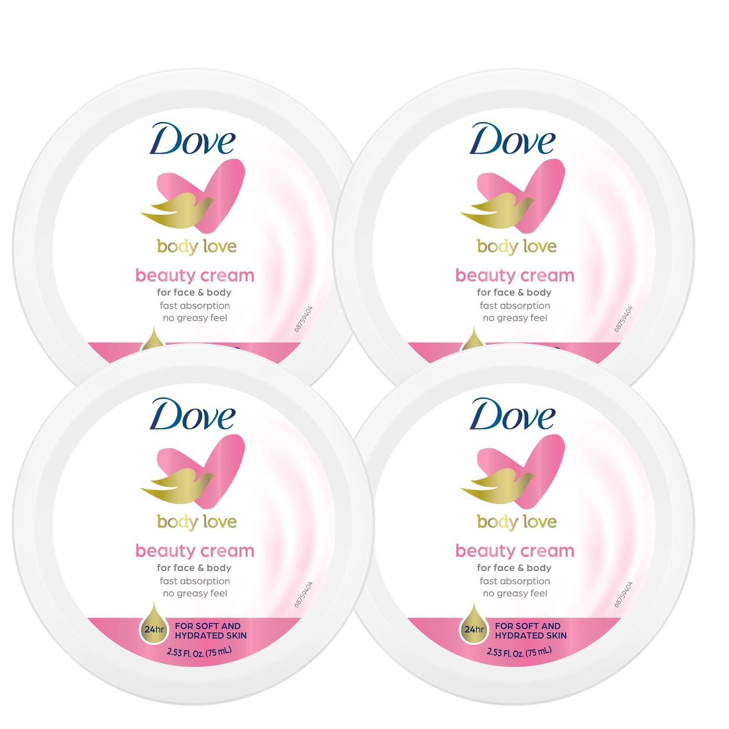 Dove Dove Nourishing Body Care, Face, Hand, and Body Beauty Cream for Normal to Dry Skin Lotion for Women with 24-Hour Moisturization, 4-Pack, 2.53 Oz Each Jar