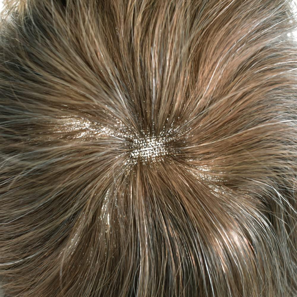 LHC Toupee for men Hairpieces Undetectable Full Soft French Lace Men Toupee Hair System Human Hair Replacement Systems Men Hair Wig Units 8X10\"-120% density#420 Medium Brown with 20% Gray