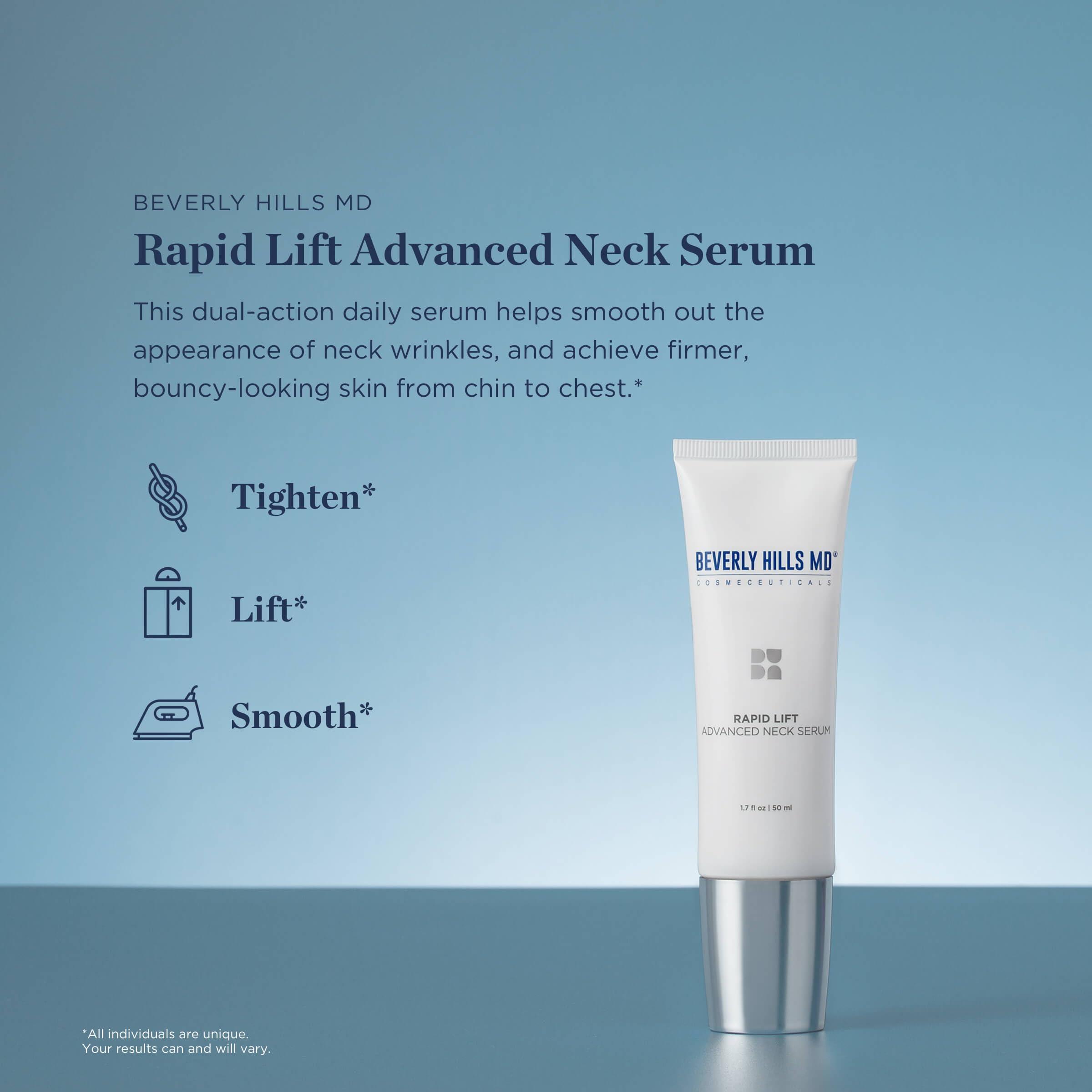 Beverly Hills MD Beverly Hills MD Rapid-Lift Advanced Neck Serum- Reduce Wrinkles & Tone Skin- Anti-Aging Formula for Lifting and Smoothing Sagging Skin on Neck, Chin, & Chest w/Polyphenols- Refreshing Floral Scent