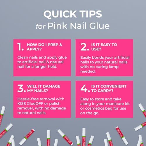 KISS KISS Pink Gel Nail Glue for Artificial & Natural Nails, 2.0g/0.07 oz. Tubes - 50 Pieces
