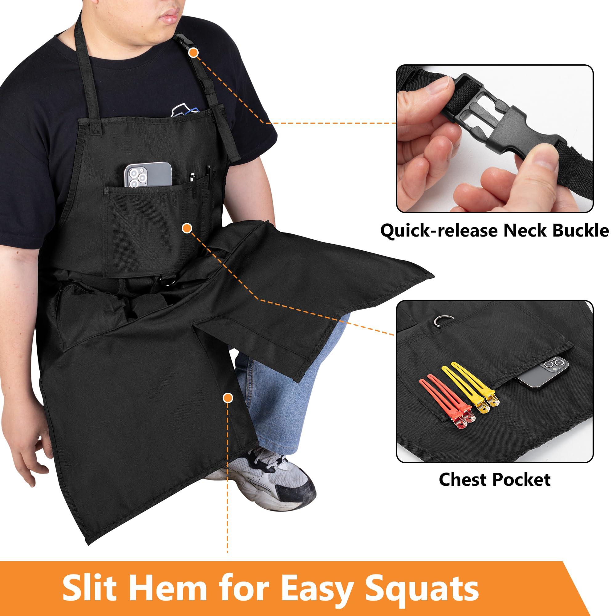 HODRANT HODRANT Barber Apron, Hair Stylist Apron with Multiple Pockets & Adjustable Neck Strap, Water-resistant Hair Cutting Apron for Men & Women, Bleach-proof Salon Apron for Hairdresser, Cosmetology