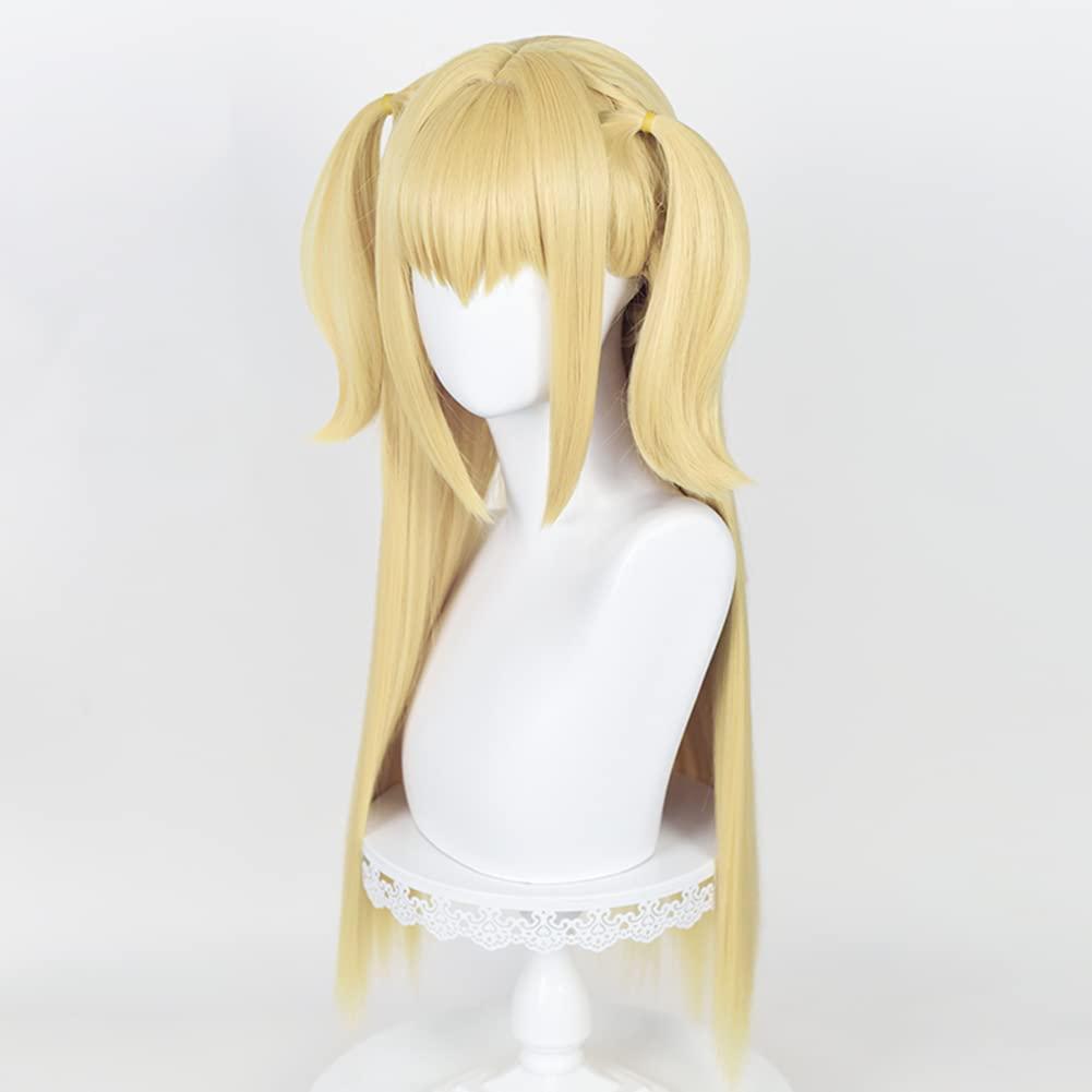 Wiggy Mermaid Long Blonde Wig for Misa Amane Cosplay, Long Straight Yellow Cute Kawaii Wig with Bangs + Cap for Halloween Costume