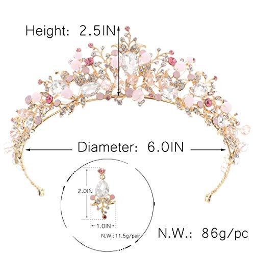 BAROGIRL Barogirl Gold Wedding Crown and Tiara Bridal Butterfly Queen Princess Crystal Headband for Women and Girls (Pink)