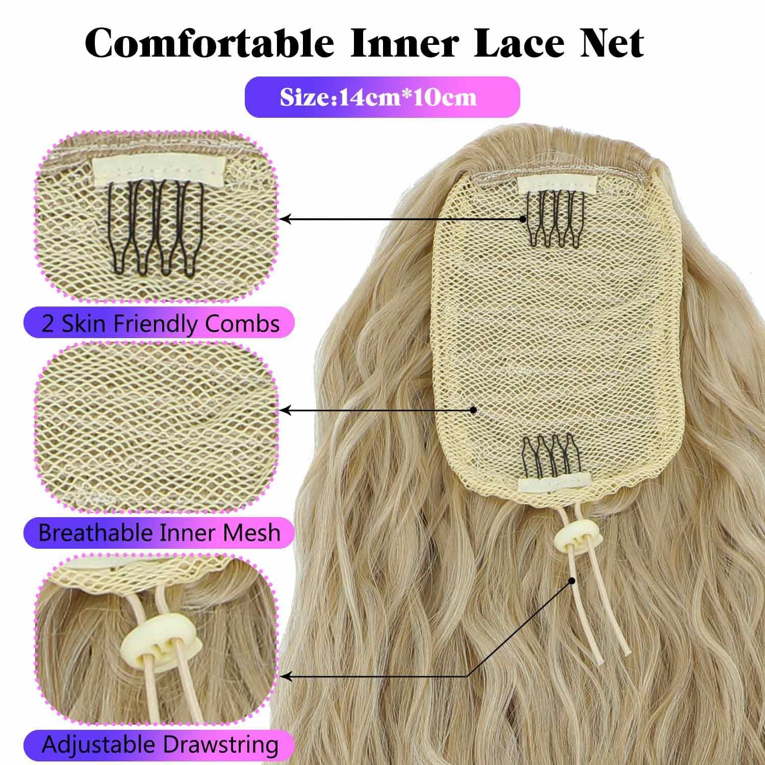 CIKREET Dark Lavender Light Pink Ponytail Extension Drawstring Ponytail Curly Ponytail Extension for Women Pony Tails Hair Extensions 26 Inch Long Ponytail Extension Clip in Ponytail Hair Extensions Ponytail