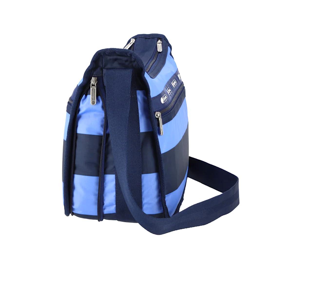 LeSportsac LeSportsac Classic Rugby Periwinkle Deluxe Everyday Crossbody Bag + Cosmetic Bag, Style 7507/Color E758, Timeless Navy Blue & Modern Periwinkle Stripes Unite, Bold Modern Nautical Inspired Theme