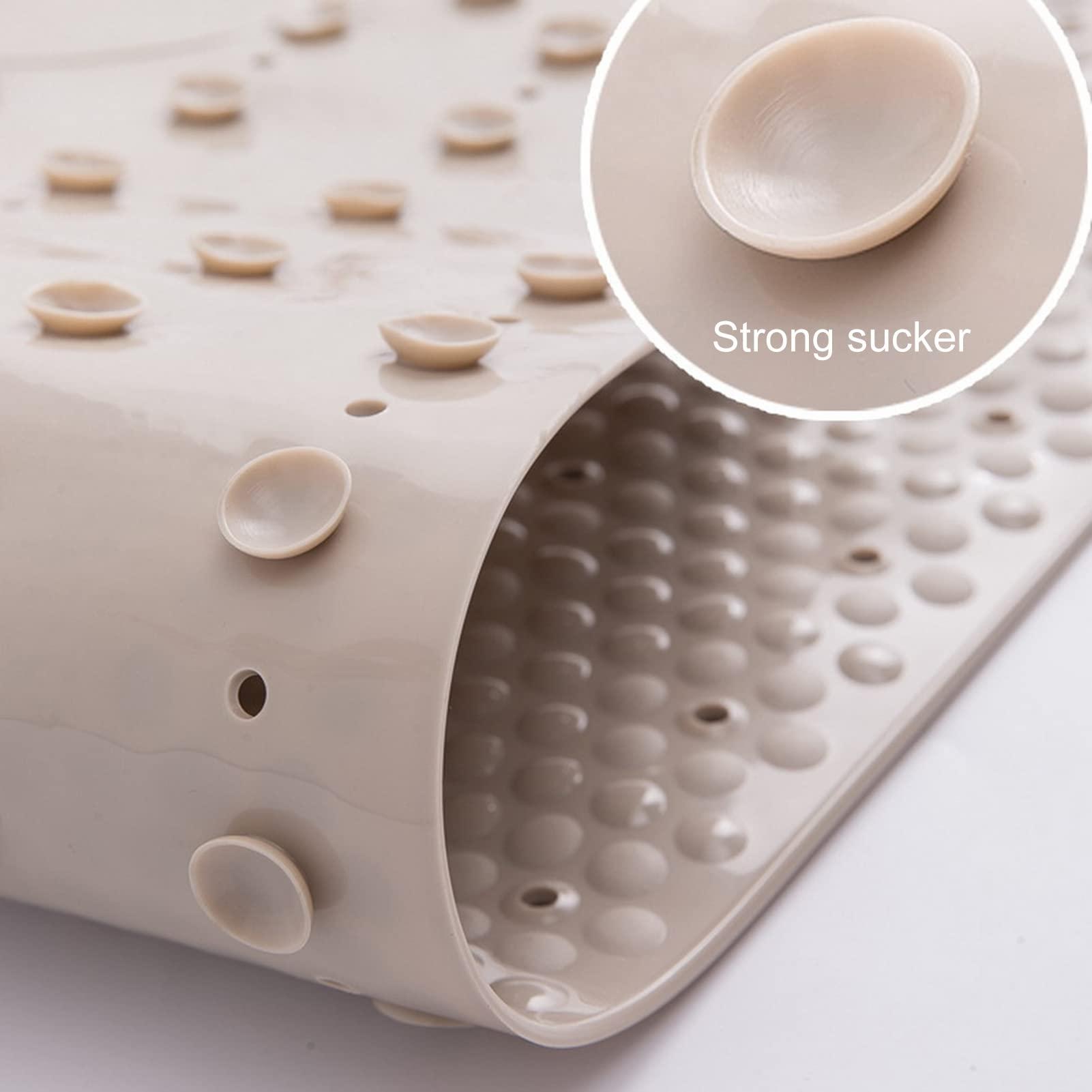 PERZOE PERZOE Foot Scrubber Shower Mat with Pumice Feet Scrub Stone, 32\"X16\" Oval Bathtub Mat with Antislip Suction Cups and Drain Holes for Feet Massage & Exfoliating Grey