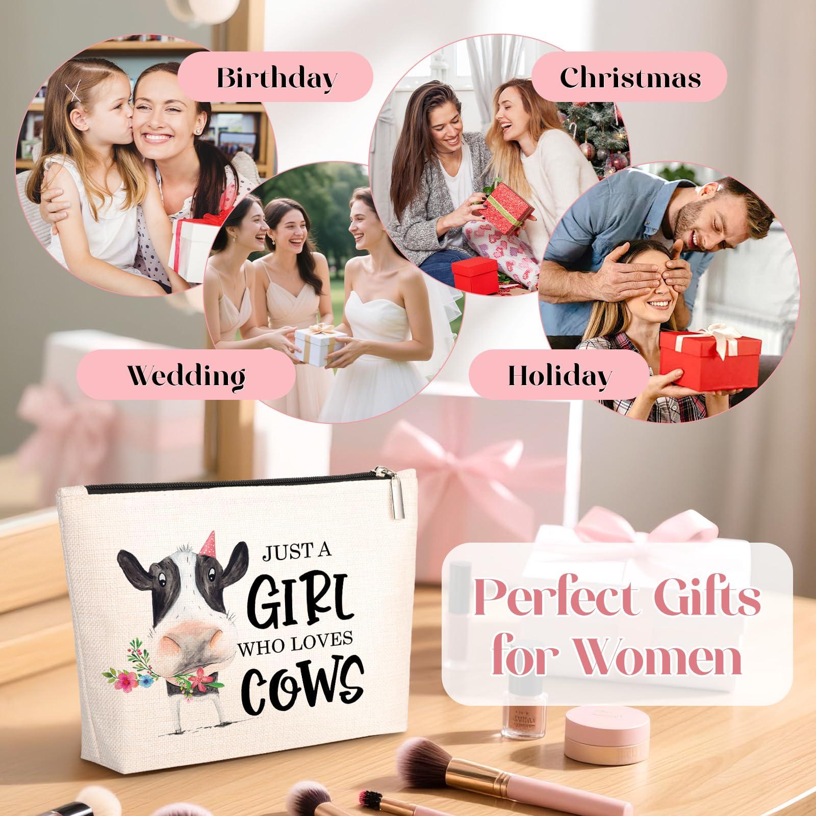 GevGuxLuo GevGuxLuo Cow Gifts for Cow Lovers, Cow Makeup Bag for Women with Mirror, Cow Birthday Gifts Ideas for Daughter Sister Bestie, Cute Cow Themed Gifts Animal Lovers Gifts for Women Who Loves Cows