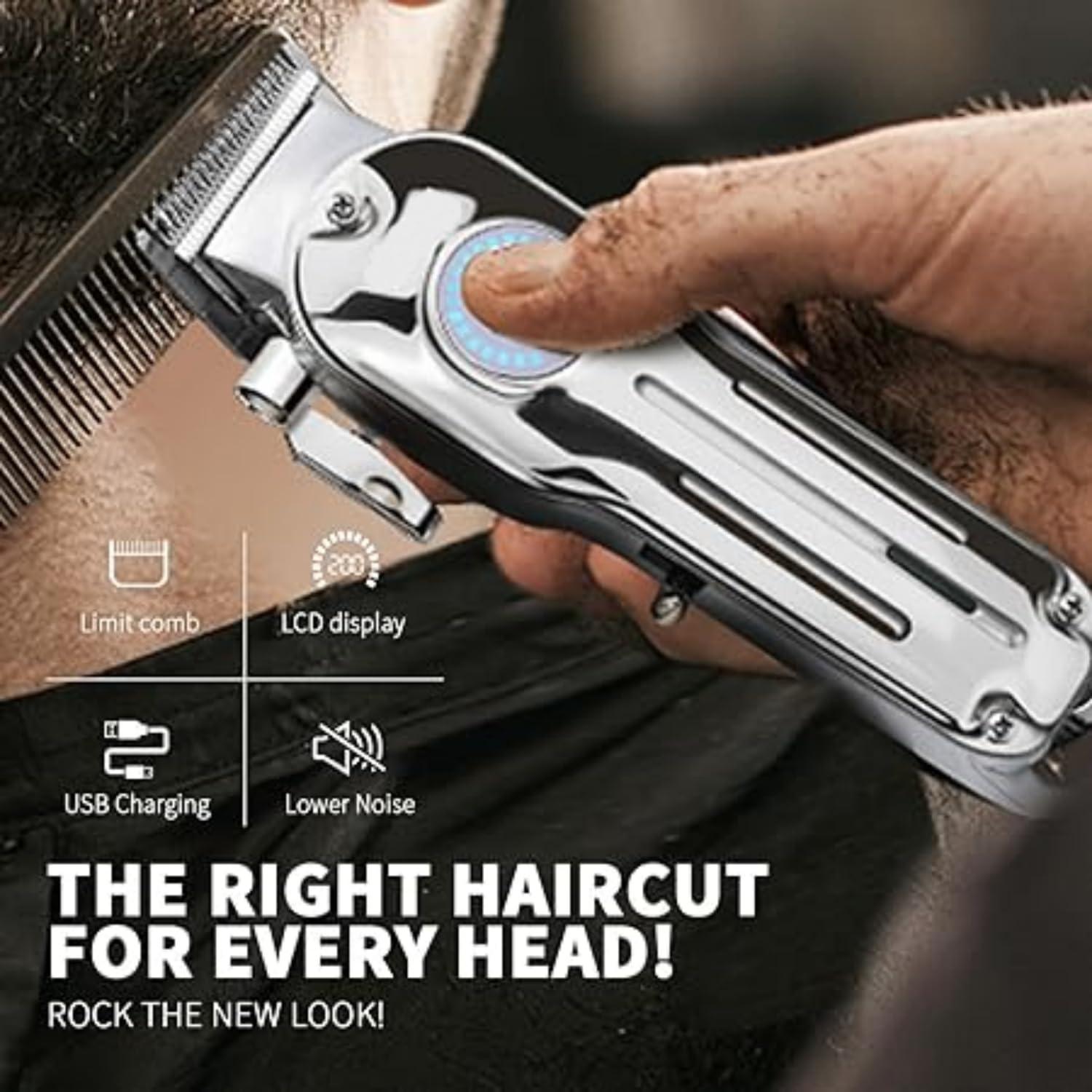 COUEMT Hair Clippers for Men Hair Trimmer Cordless Barber Clippers for Hair Cutting Wireless Haircut Clippers Hair Cutter with LED Display (Silver)