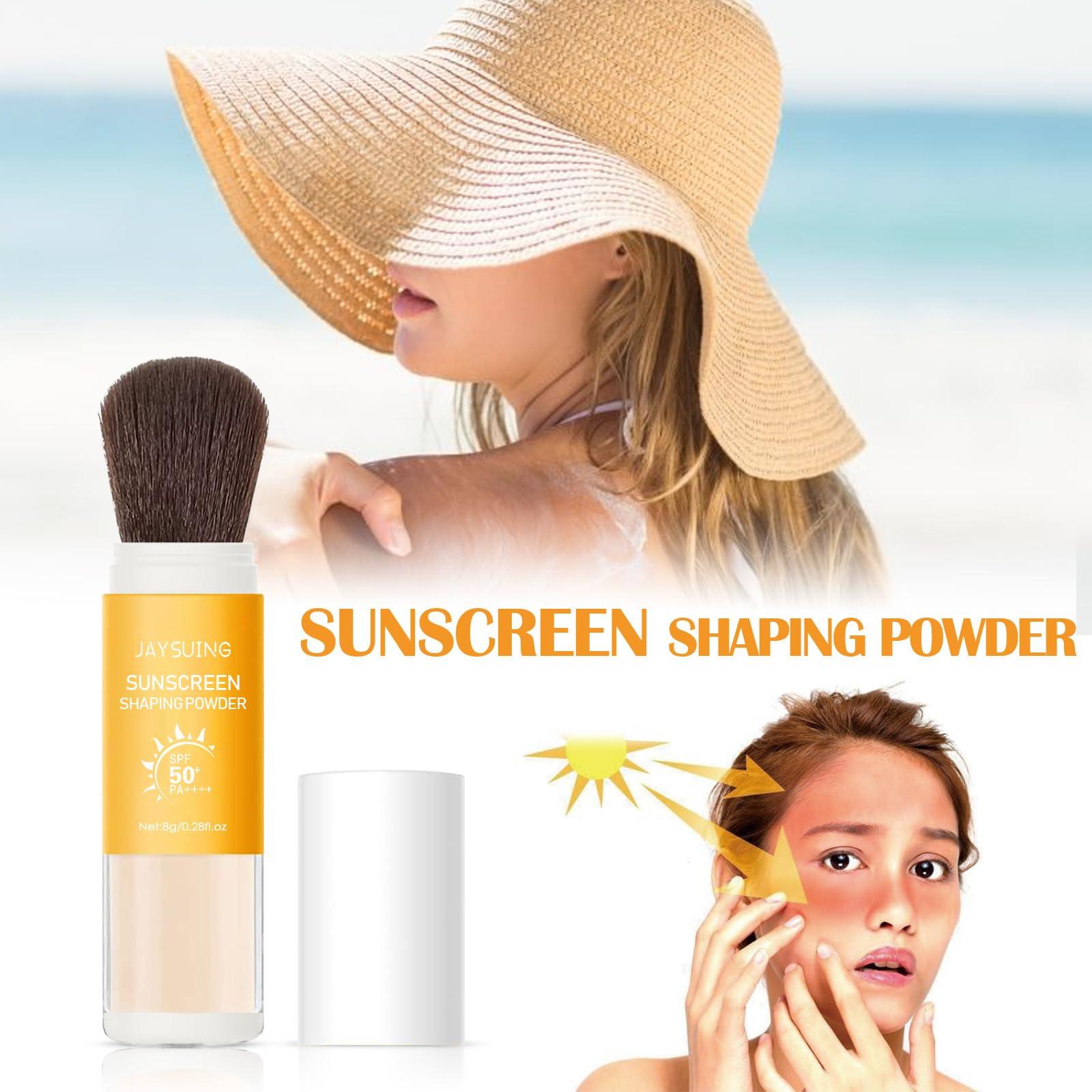 Jaysuing Mineral Powder Sunscreen, Powder Sunscreen for Face,Mineral SPF 50 PA+++ Sunscreen Powder,Long-Lasting Lightweight Breathable Sunscreen Power Brush