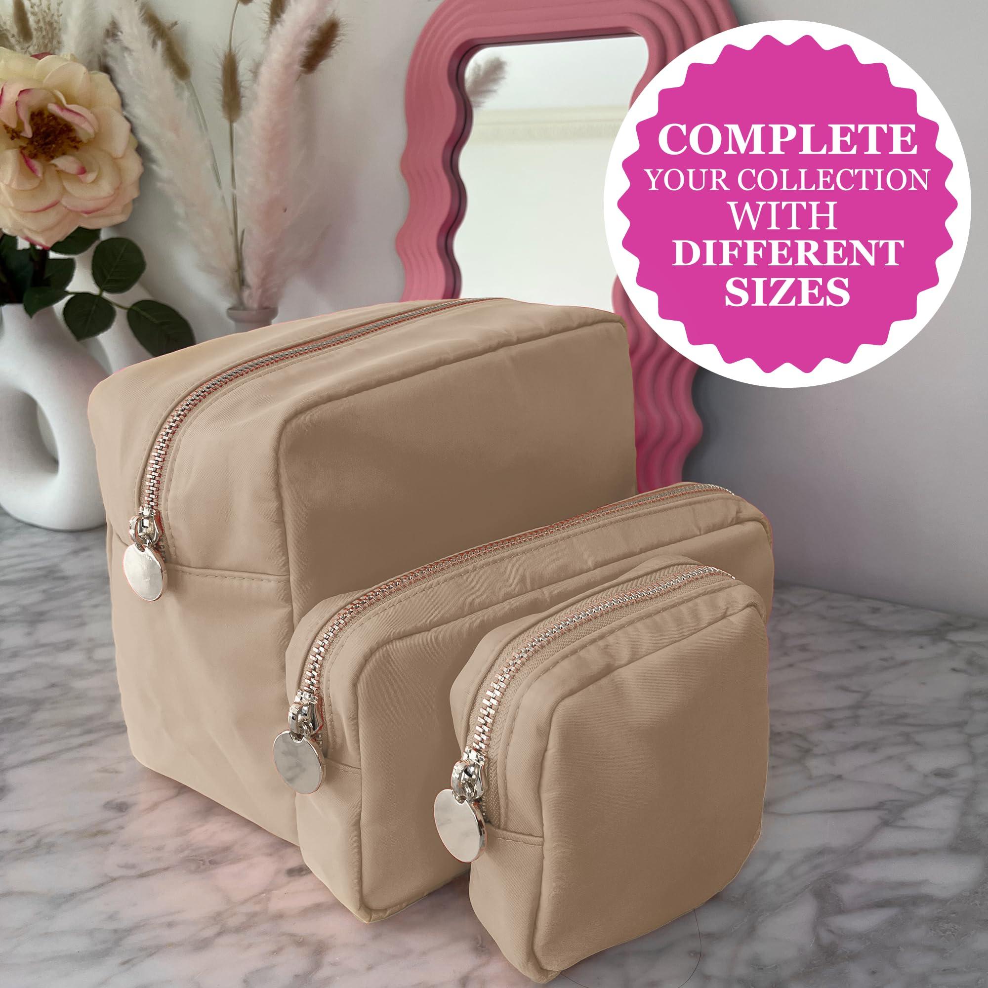 DANCOUR DANCOUR 3 Piece Makeup Bag Set Mini, Small & Large Cosmetic Bags for Women & Girls Cute Makeup Bag Set, Travel Toiletry Bag Women, Make-up Bag Set Cosmetic Bag Set Travel Makeup Bag Pouch Set (Tan)