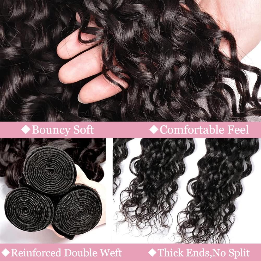 hetnear 32 Inch Deep Wave Bundles Human Hair 1 Bundles Water Wave Bundles 100% Unprocessed 10A Brazilian Virgin Human Hair Wet and Wavy Bundles Double Weft Deep Curly Weave Natural Black