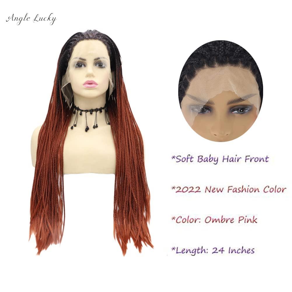 Kalisa Kalisa Omber Red Box Braided Wig for Women Synthetic Lace Front Braided Wig Handmade Black Ombre Red Braids Heat Resistant Fiber Omber Red Micro Braided Daily Use 24