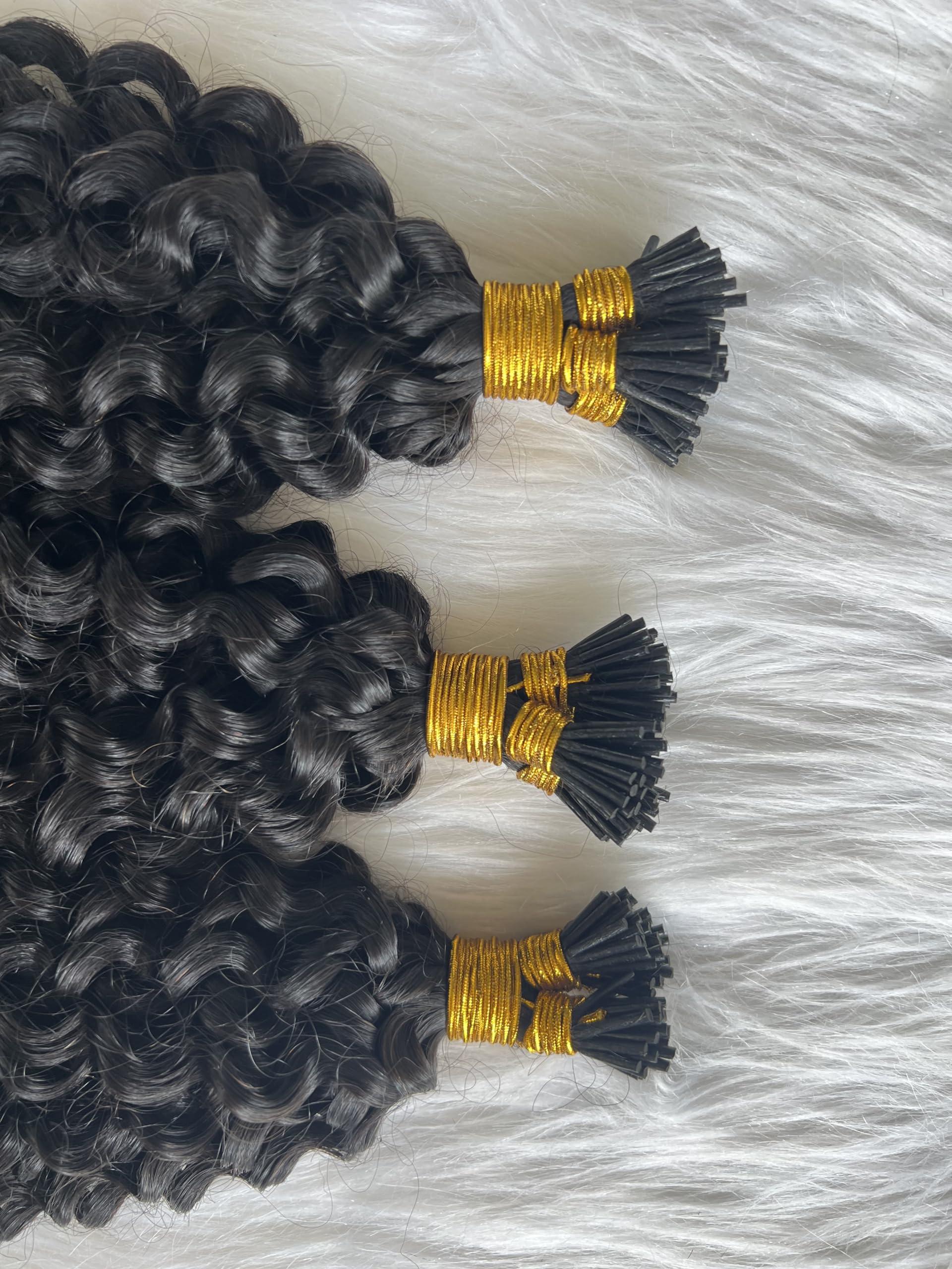 Limited Beauty Itip Human Hair Extensions for Black Women 16 Inch 100g (Pack of 1) Brazilian Deep Curly Itips Microlinks Hair Human Hair Extensions Natural Black I-Tips Hair Extensions