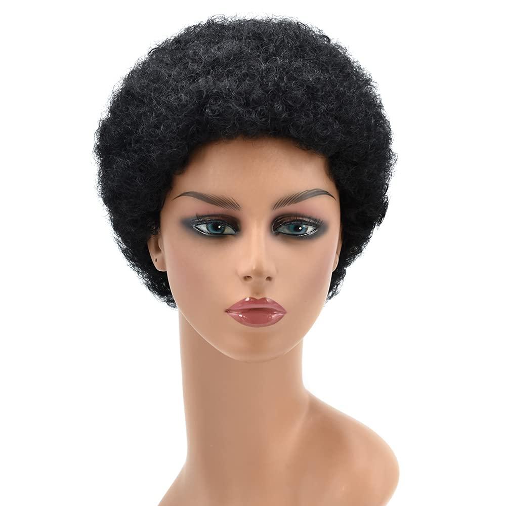 LYRICAL HAIR LYRICAL HAIR Afro Kinky Curly Wigs for Black Women Short Soft Brazilian Human Hair Natural Full Machine Made None Lace Front Glueless Wig for African American Ladies (#1 Jet Black)