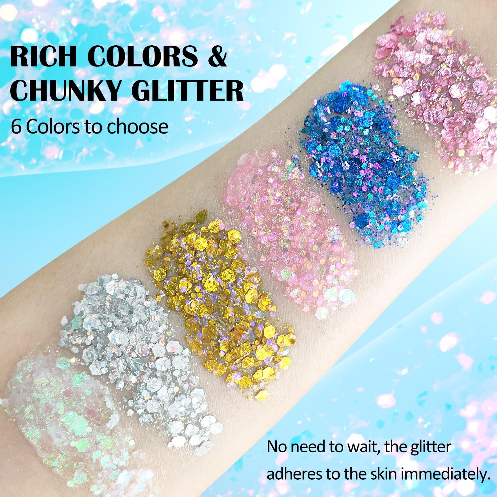 DAGEDA DAGEDA Silver Body Glitter Stick, Mermaid Face Glitter Makeup Holographic Sequins, Hair Glitters Eyeshadow Body Shimmer for Rave Accessories,Glitter Face Paint for Women Rave Festival