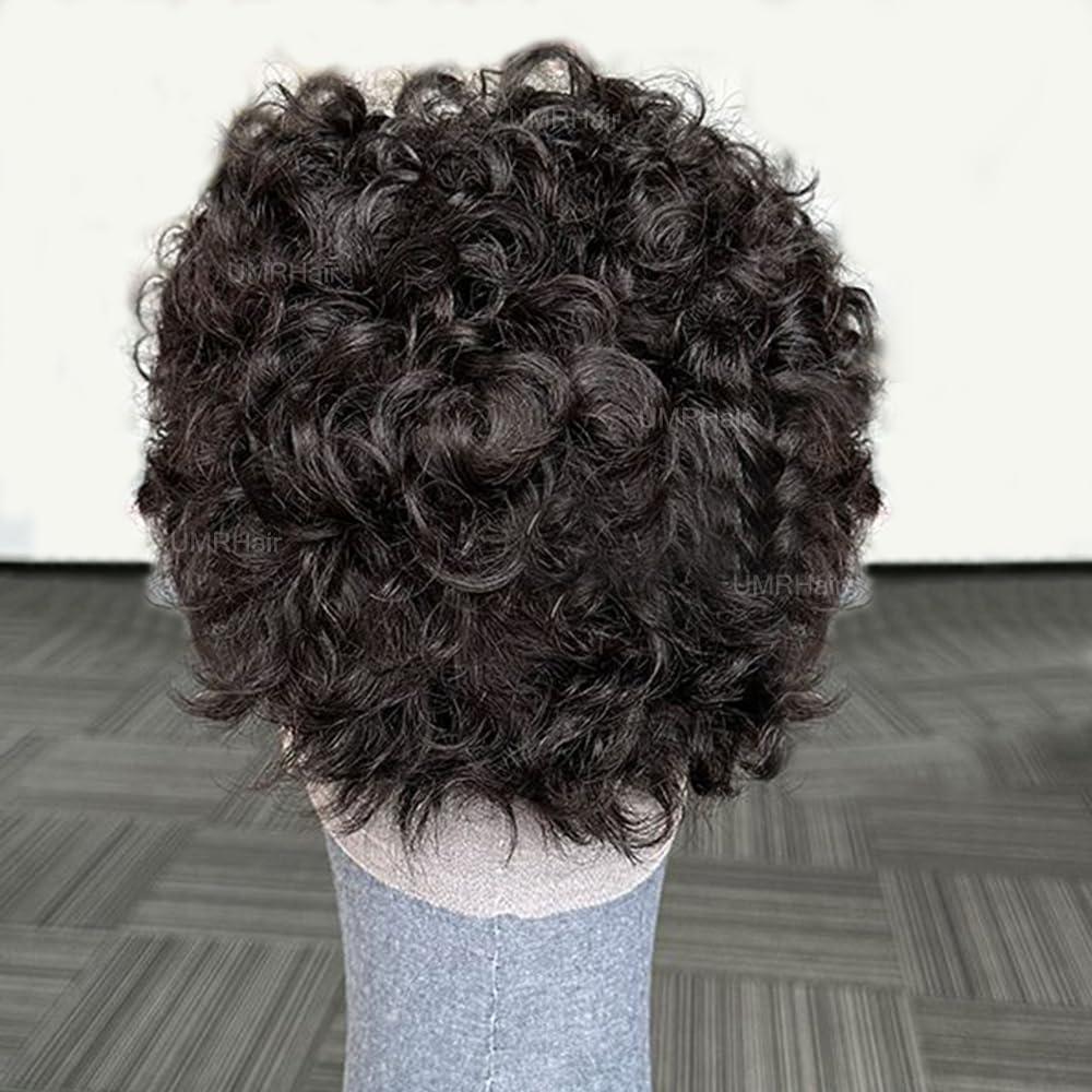 UMRHair Short Pixie Cut Curly 13X6 Deep Part Lace Front Wig for Men Human Hair Natural Black Kinky Curly Men Wigs Human Hair Preplucked Glueless Wig 8inch 130Density