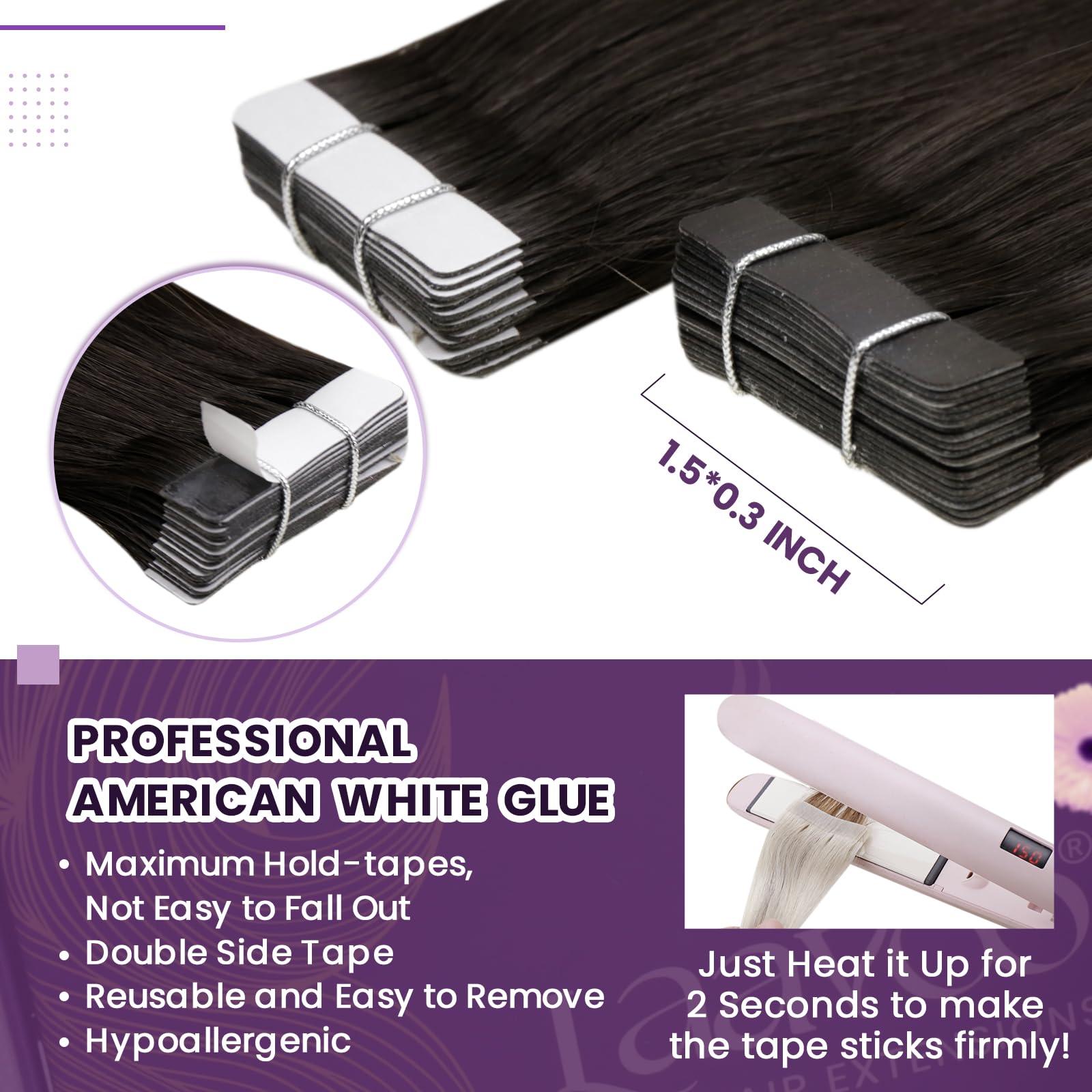 LAAVOO LaaVoo Tape in Extensions Human Hair Brown Tape in Hair Extensions Human Hair #2 Darkest Brown Hair Extensions Tape in Human Hair 14 Inch 20 Pcs 40 Gram Invisible Tape Extensions Human Hair