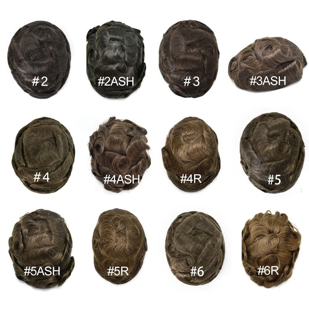 Curve Hair mens toupee hairpieces human hair system for men hair piece replacement lace front mens hair unit poly skin toupee for men wigs(8\"x10\" (W x L), #2 Darkest Brown-80% Light Density)