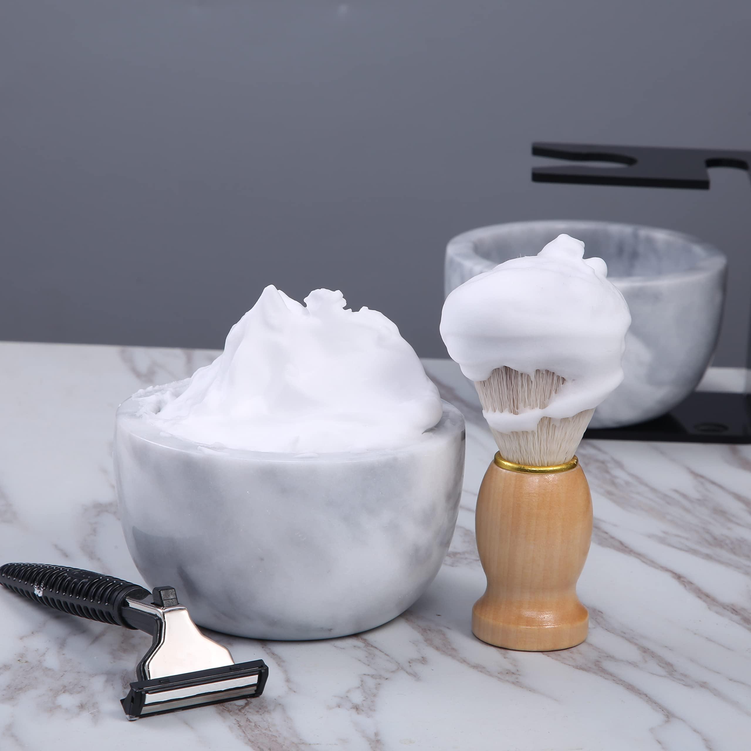 aisiming aisiming Marble Shaving Bowl for Shaving Soap & Cream, Shave Soap Cup Keep Warm Better, Produce Rich Foam Shaving Mug, Easy to Lather, Shaving Cup Gift for Men(White Grey)