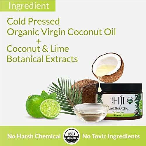 Organic Fiji Organic Fiji Raw Cold Pressed Coconut Oil for Hair, Skin, Face & Body | Relaxing Massage Oil | Coconut Lime,12 oz for Women Men & Baby