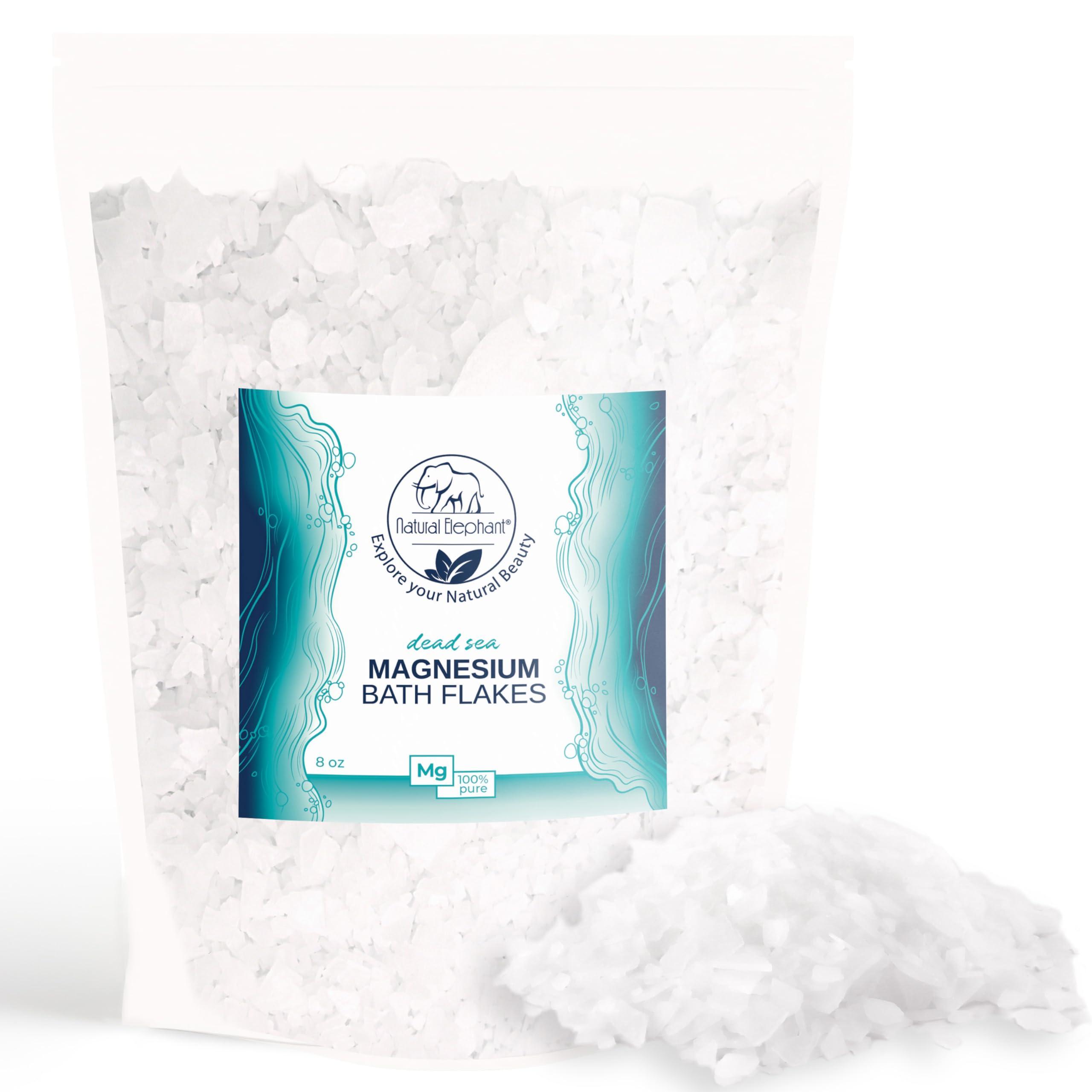Natural Elephant Natural Elephant Dead Sea Magnesium Bath Flakes | 8 oz Travel Size (227g) | Pure Magnesium Chloride Soak for Body and Foot | Ideal for a Soothing Bath Experience | Alternative to Epsom Salt