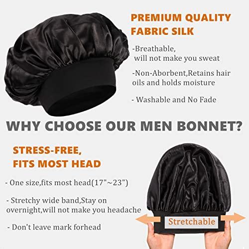 Himoswis 4 PCS Silk Bonnet for Men Sleeping,Silk Sleep Cap for Curly Hair Men,Hair Bonnet Men Sleep,Matching Bonnets and Silk Durag for Men Set-Black,Pink