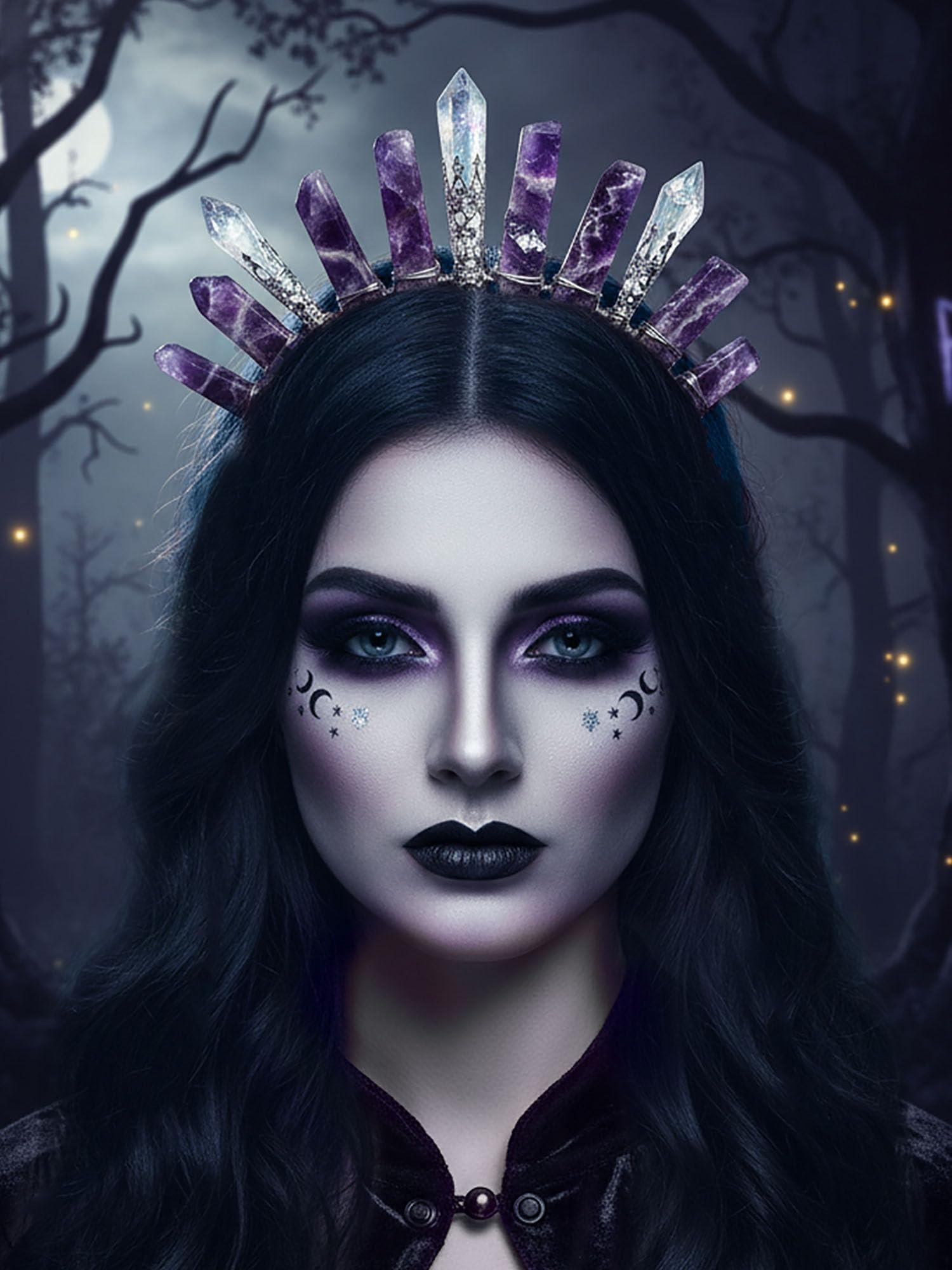 Formery Formery Purple Raw Crystal Crown Silver Amethyst Pendulum Quartz Headband Handmade Natural Stone Headpiece Hair Accessories for Women