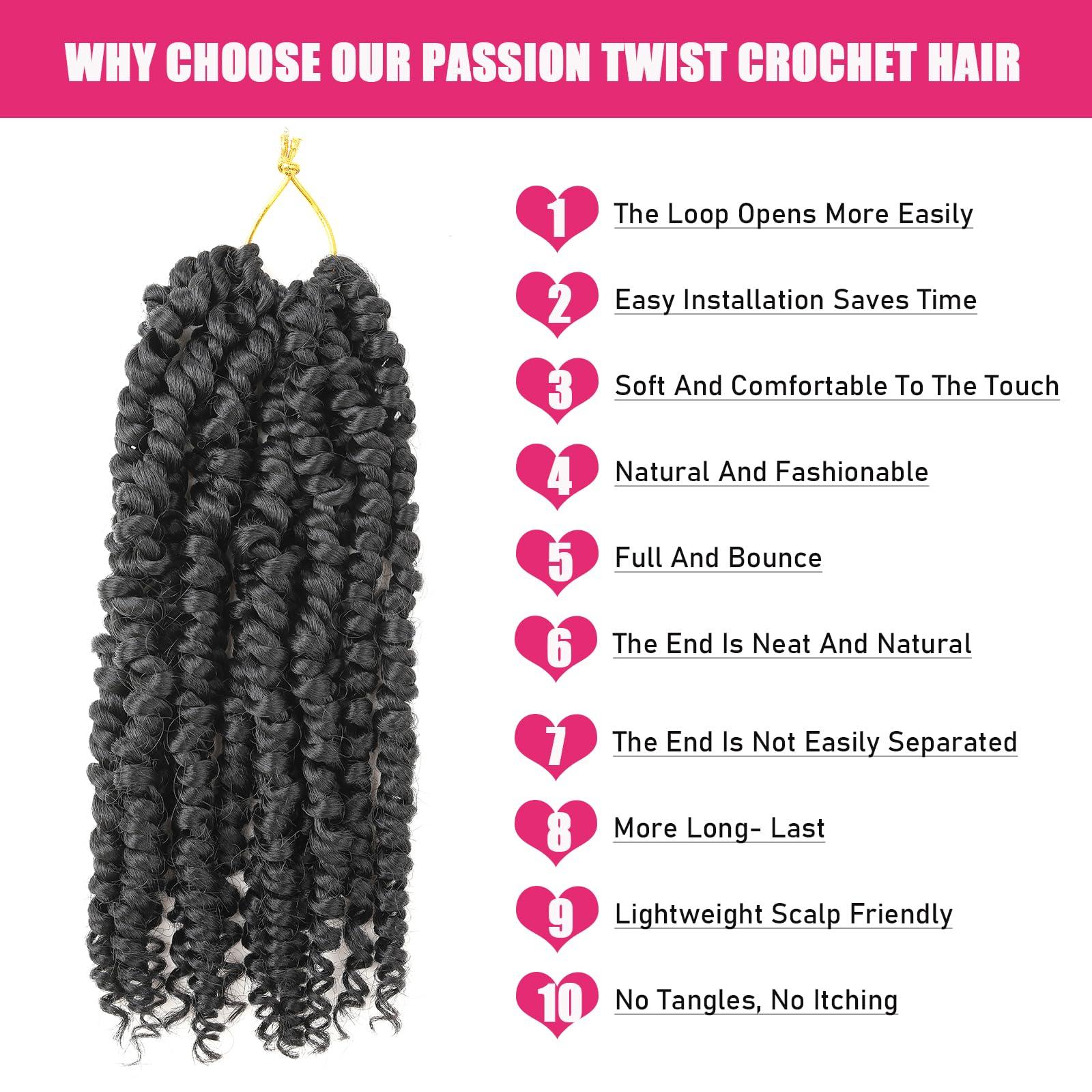 Zoewan Passion Twist Hair 10 Inch 9 Packs Passion Twist Crochet Hair for Black Women Pre Looped Short Passion Twist Hair Pre-twisted Bohemian Passion Twists Braiding Hair for Kids and Girls (10 Inch,1B)
