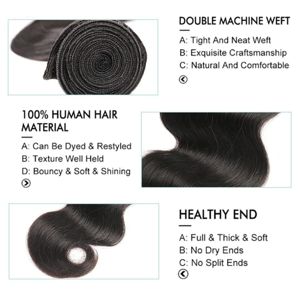 GRFIT Human Hair Bundles Body Wave 3 Bundles with Closure Human Hair Bundles with Closure Brazilian Virgin Body Wave Human Hair Weave Bundles with Lace Closure hair bundle/Hair Extensions (Size : 10 12 14+