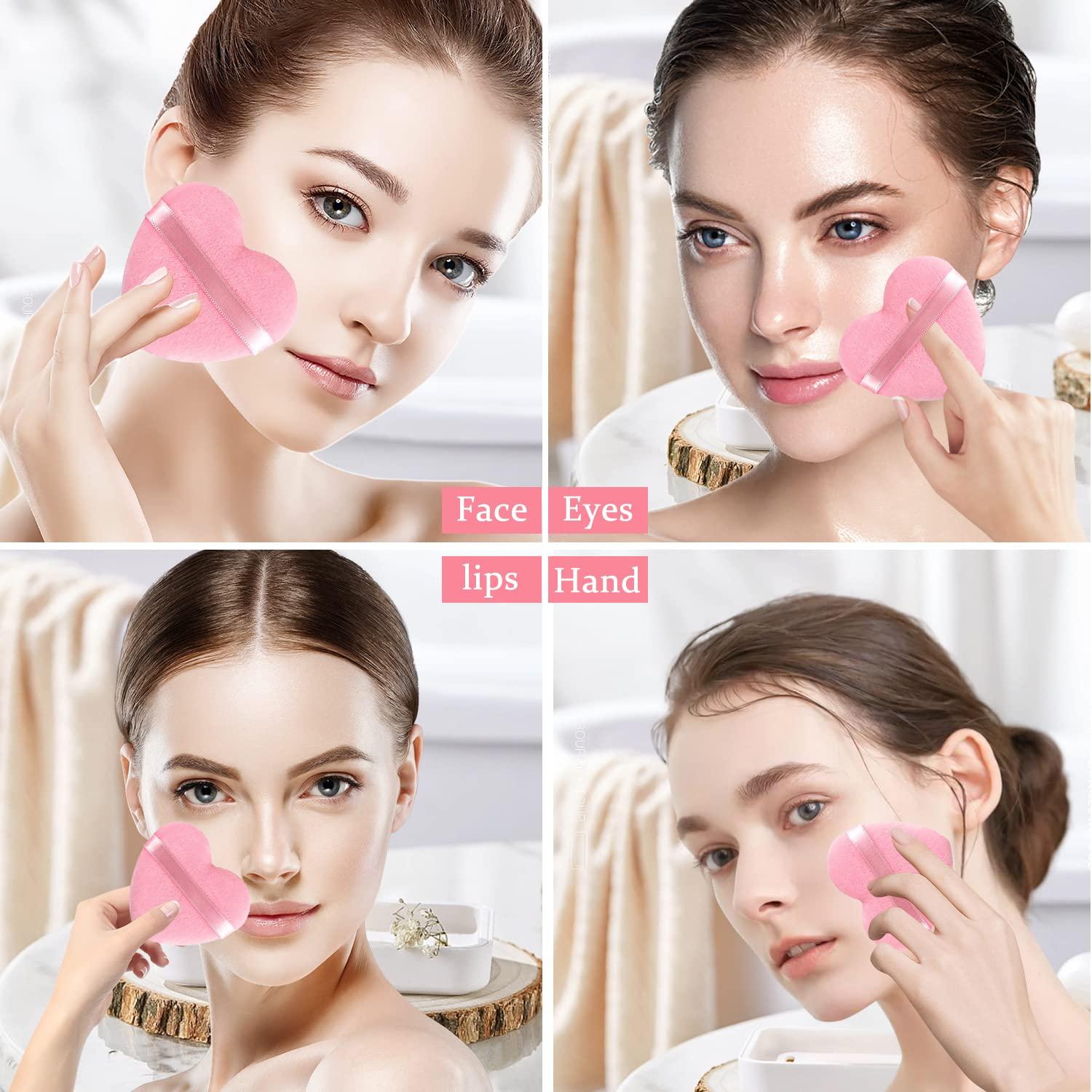 Spunspon 50 - Count Little Heart Cellulose Facial Sponges + 8pcs Wet and Dry Dual-use Makeup Puff, Pink