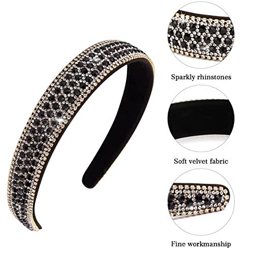 Wecoe Wecoe Black Headband Rhinestone Headband Women Fashion Crystal Bling Diamond Headband Glitter Sparkly Headband Hair Accessories Holiday Halloween Christmas Gifts For Women Ladies (Silver & Black)