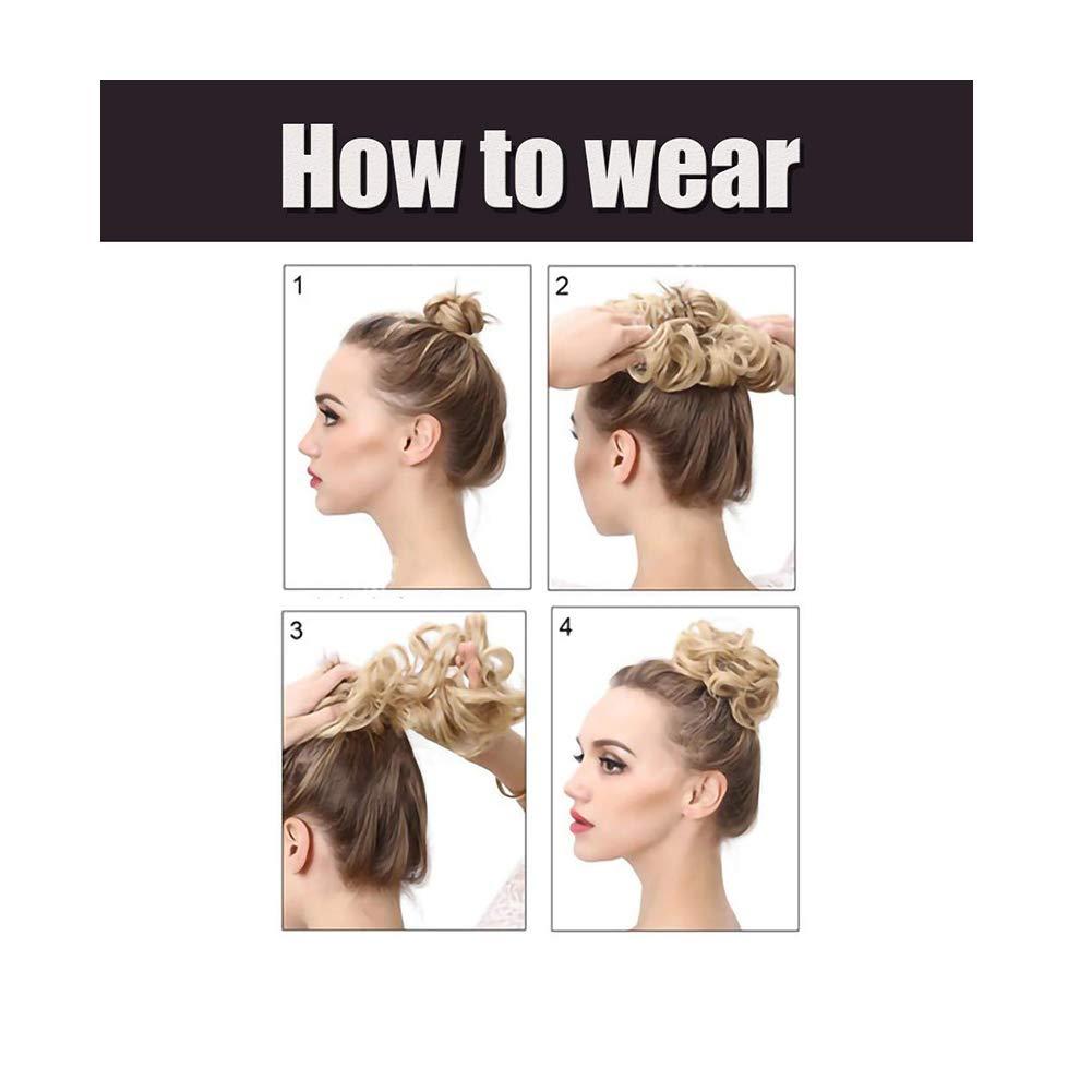 F M FACE MIRACLE NEW YORK FACE MIRACLE Curly Messy Rose Bun Hair Piece Updo Scrunchie Ponytail Natural As Human Hair (#4T12 Darkest Brown To Brown Auburn)