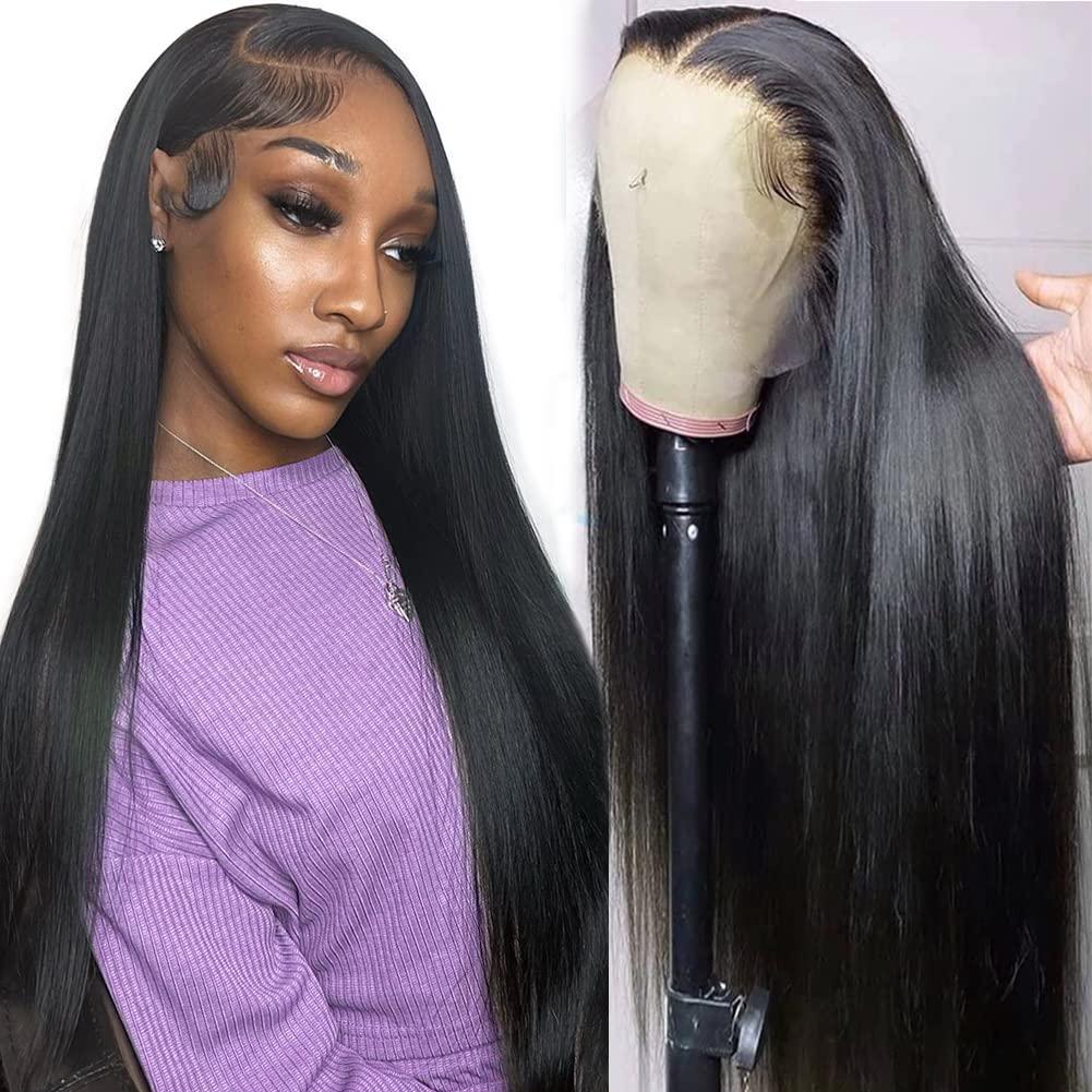 mengkai mengkai 34 Inch Straight Lace Front Wigs Human Hair Pre Plucked Bleach Knots Hairline Glueless 180% Density 134 HD Lace Front Wigs Human Hair Straight Human Hair Wigs for Women with Baby Hair