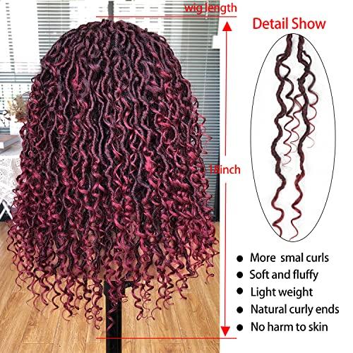 MURAMURA HAIR MURAMURA HAIR Goddess Faux Locs Wigs for Black Women 18Inch Full Lace Curly Synthetic Wigs with Baby Hair Bohemia Locs Twist Crochet Curls Braid Braided Wig(Ombre Red