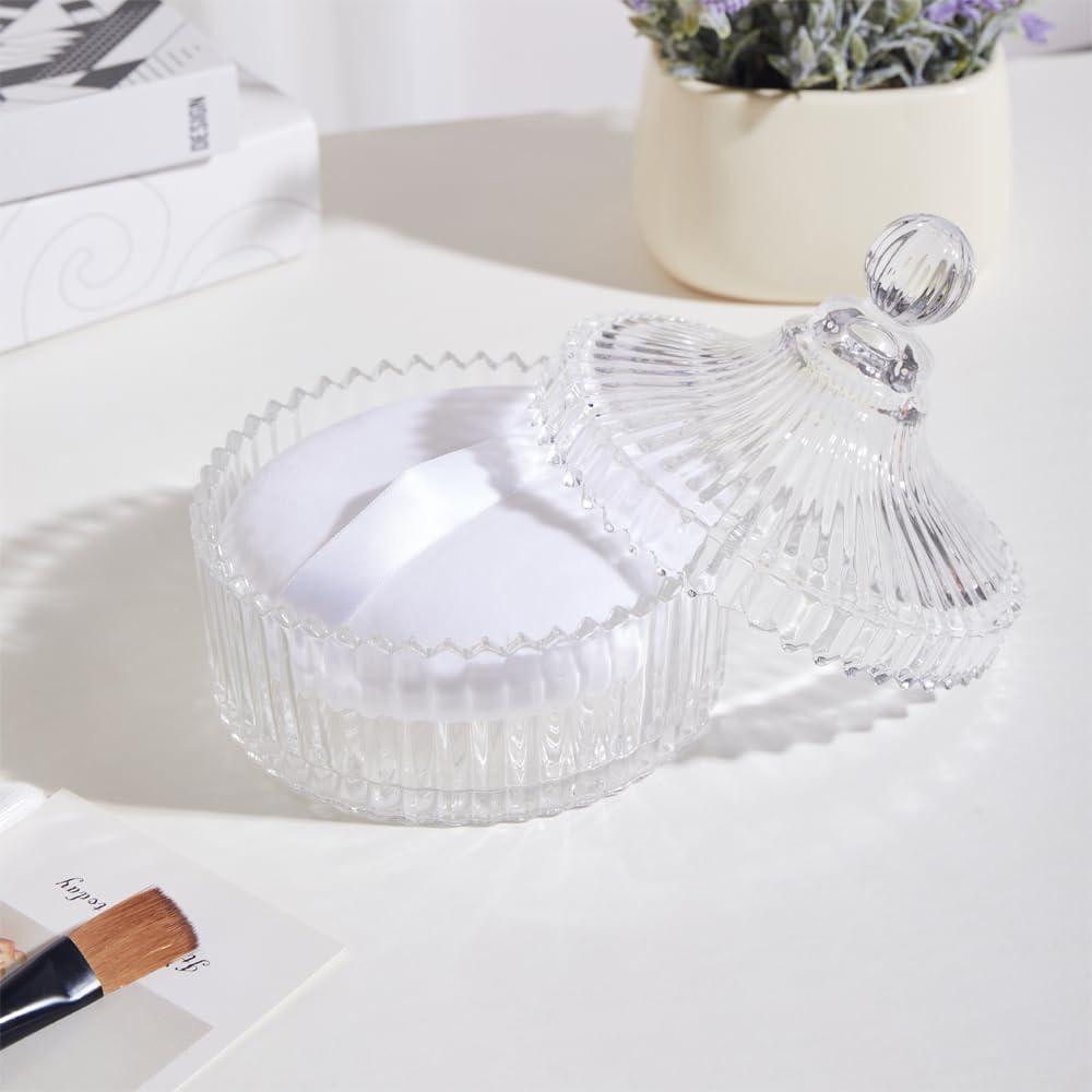 COSHINE COSHINE Extra Large Body Powder Puff Dish, Powder Puff Crystal Container, Body Puff Jar, Puff not Including