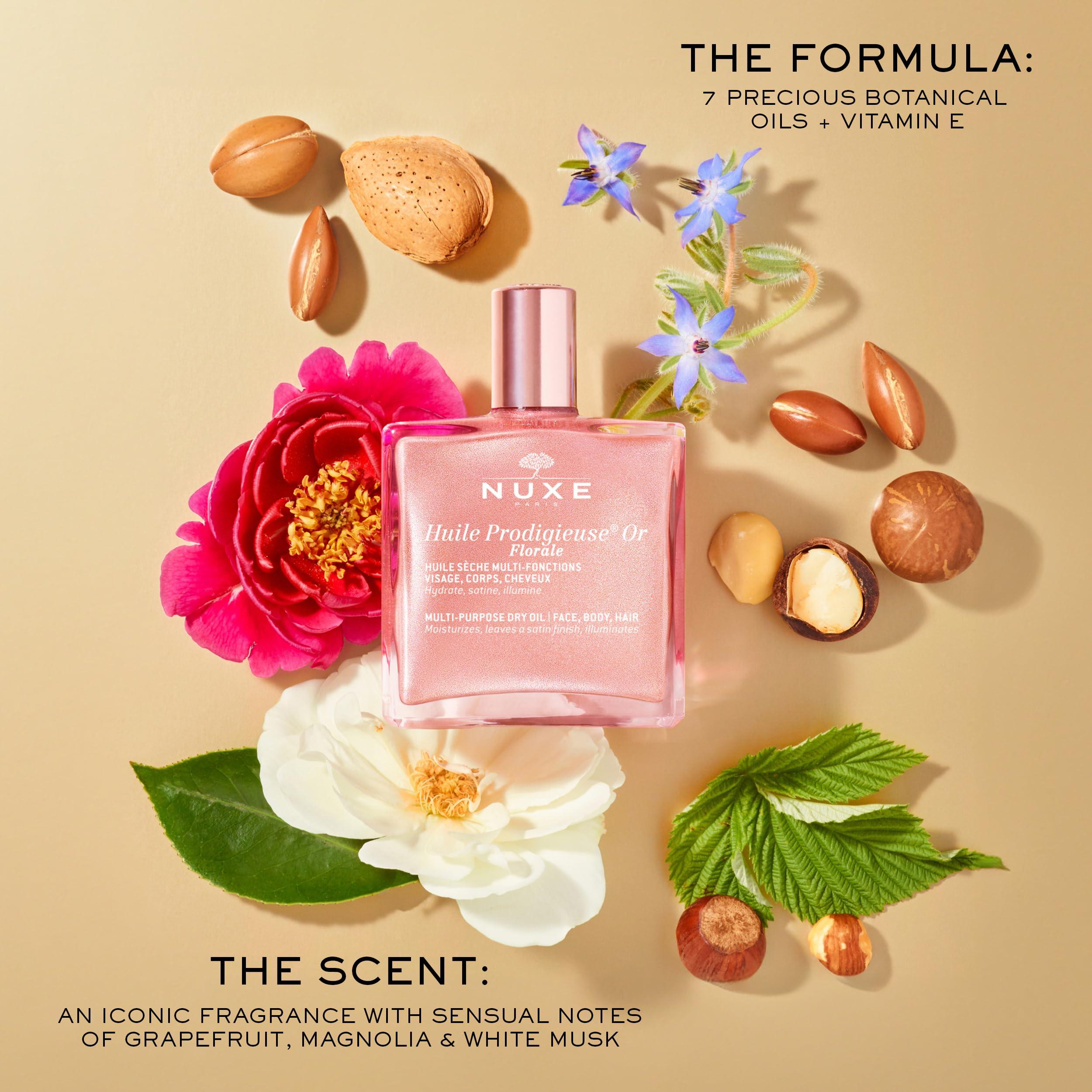 Nuxe Nuxe Huile Prodigieuse Floral Shimmering Multi Purpose Dry Oil for Face, Body & Hair. Luxurious Rose Gold Glow and Deep Hydration, 1.6 fl.oz.