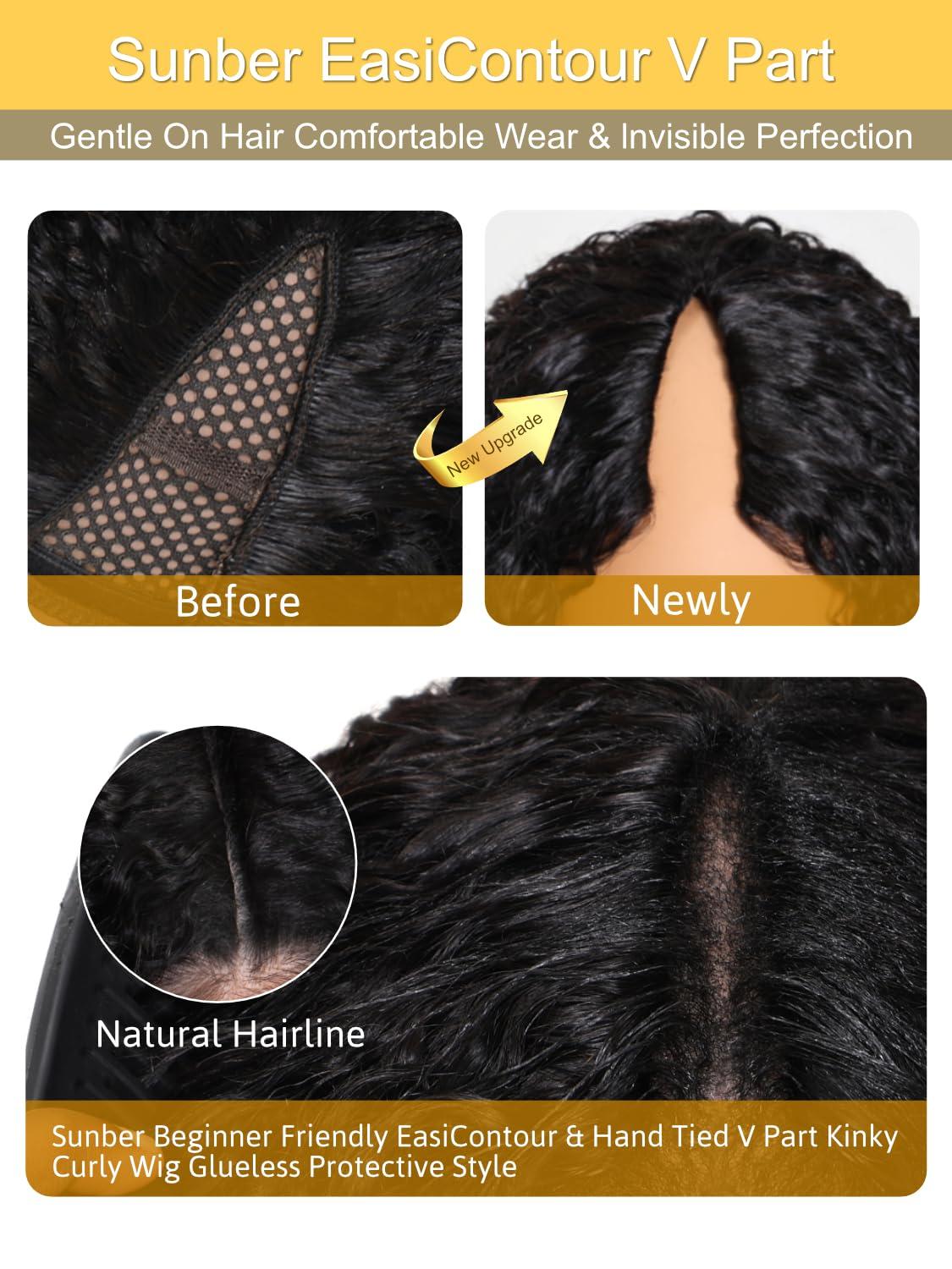 Sunber Sunber EasiContour V Part Wigs Human Hair Kinky Curly Upgrade Glueless U Part Human Hair Wig V Part Kinky Curly No Leave Out No Gel Beginner Friendly Clip in Vpart Wig 150% Density 14Inch