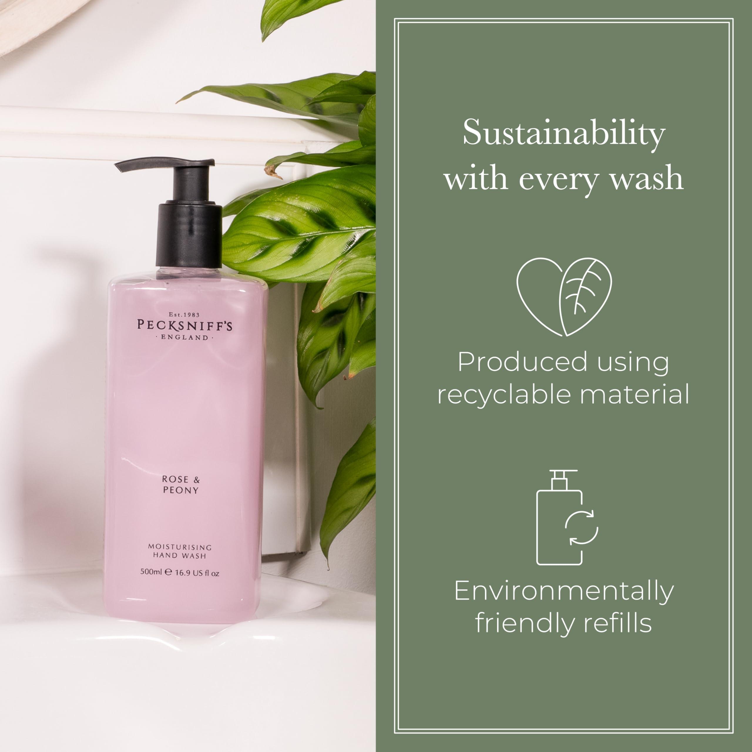 Pecksniff\'s Pecksniff\'s Moisturizing Hand Wash - Vitamin B Enriched, Natural & Gentle Cleanser, Luxurious Hand Wash 500ml/16.9 fl oz (Rose & Peony)