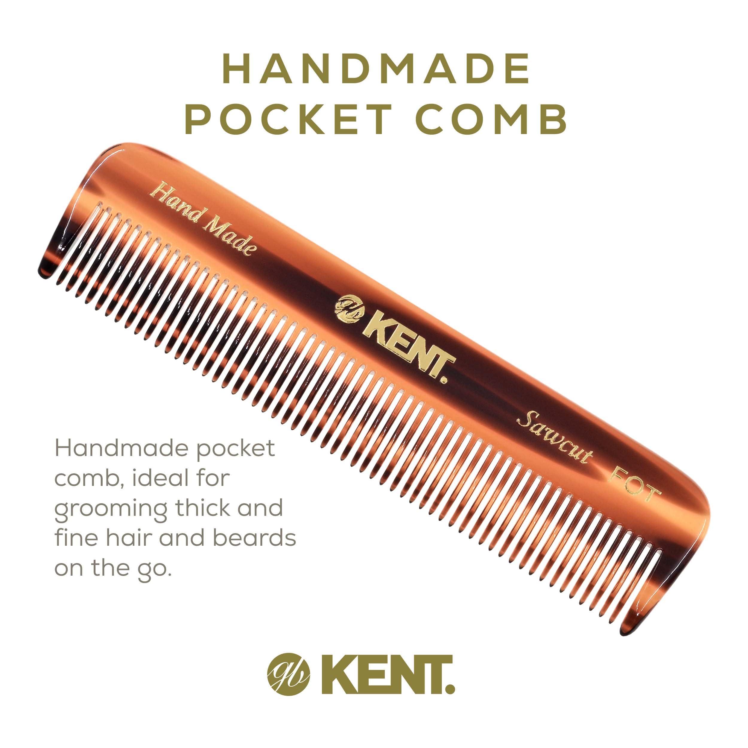KENT Kent A FOT Handmade All Fine Tooth Pocket Comb for Men, Hair Comb Straightener for Everyday Grooming Styling Hair, Mustache and Beard, Use Dry or with Balms, Saw Cut and Hand Polished, Made in England