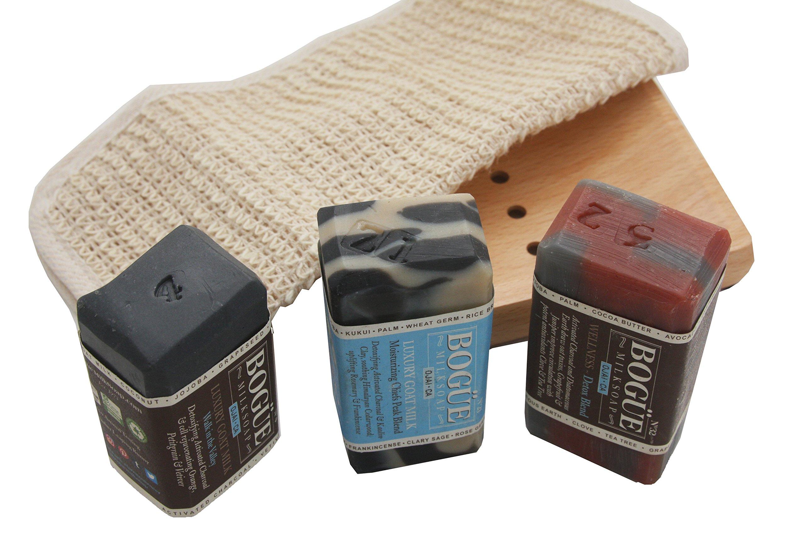 Bogue Milk Soap Goat Milk Soap Activated Charcoal 3 bar Giftset- WELLNESS No32 Detox & antioxidant, No.21 Moisturizing Chiefs Peak Blend, No.4 \"Walk in the Valley\" Rejuvenating