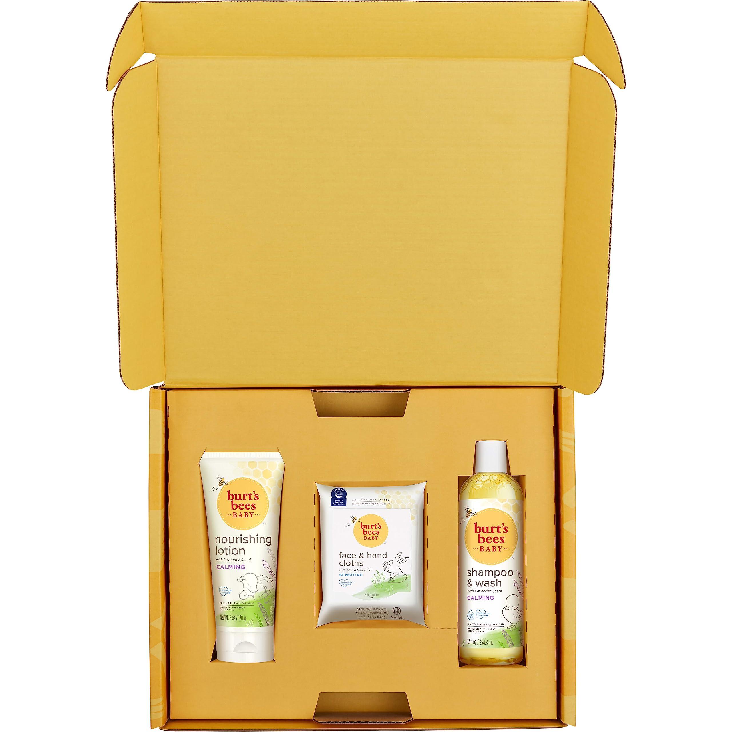 Burt\'s Bees Burts Bees Baby Gift Set for Baby Showers, Includes Baby Shampoo and Wash, Baby Body Lotion, Baby Wipes and Cloths, naturally-derived Origin Skincare, 1-Pack