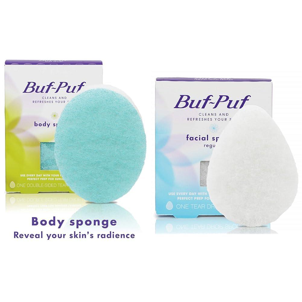 Buf-Puf Buf-Puf Body Sponge, Bath Sponge, Dermatologist Developed, Cleanses Skin of Dirt, and Excess Oil & Tree Hut Vitamin C Shea Sugar Scrub, 18 oz