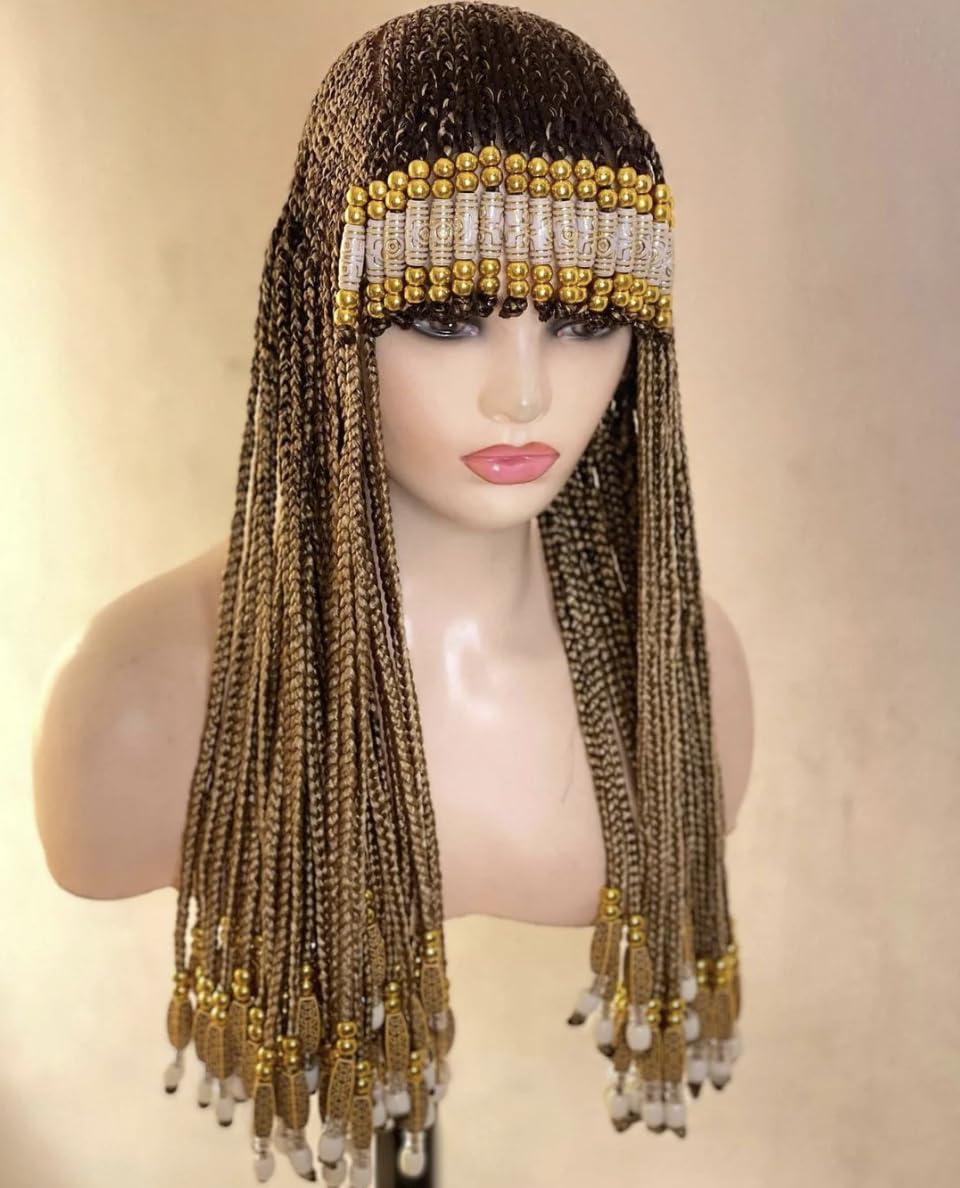 Kr8tiva KR8TIVA Bang braided wig, Fringe Braided wig, Fringe beaded Wig for Black women, hand braided Wigs, Beaded Wig (Beaded cornrow Full Lace)